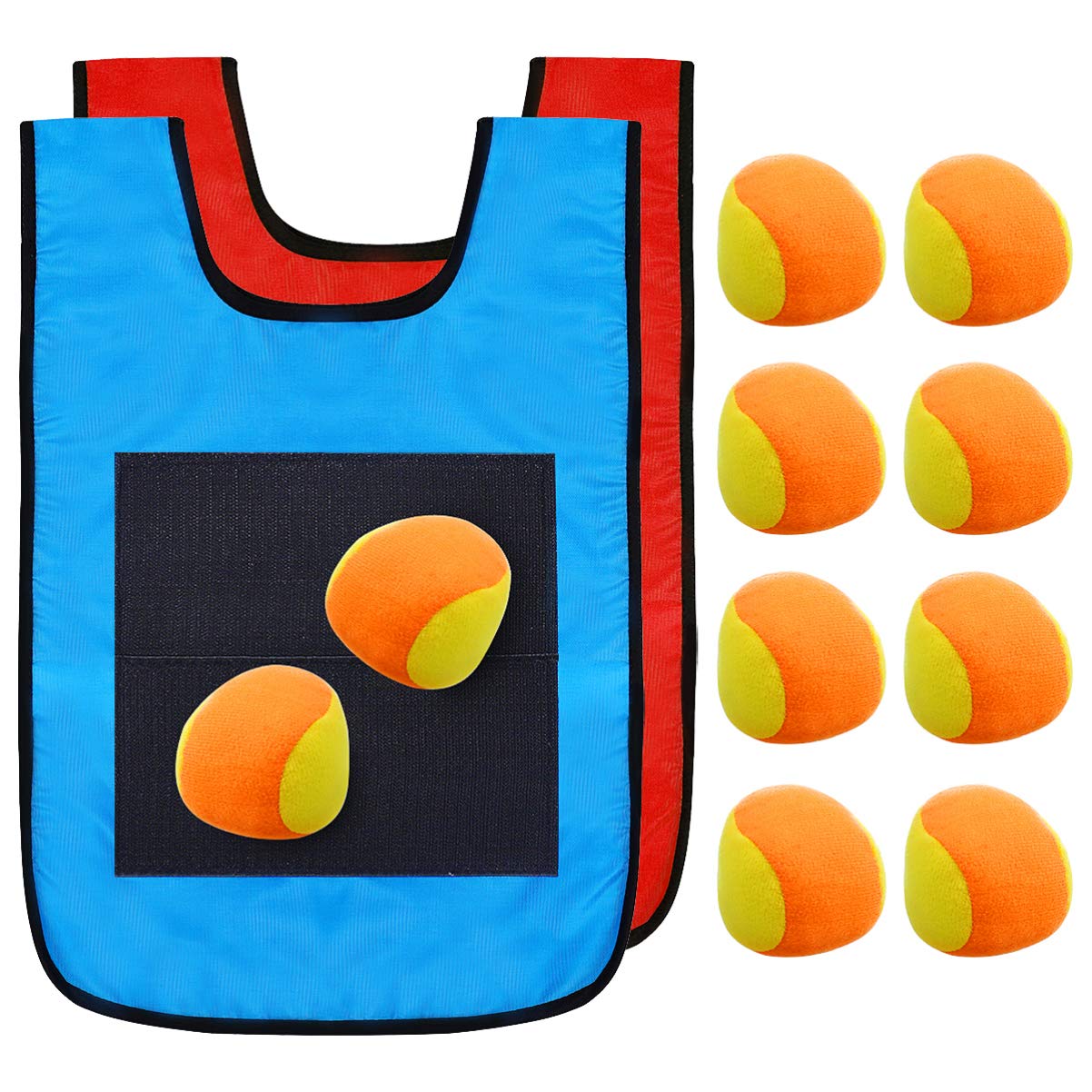 Toyvian Sports Dodgeball Tag Game Vests Set for Kids, 2 Vests and 10 Balls, Sticky Ball Game, Tag Game for Kids Adults Indoor Outside Lawn Yard Games Parent-Child