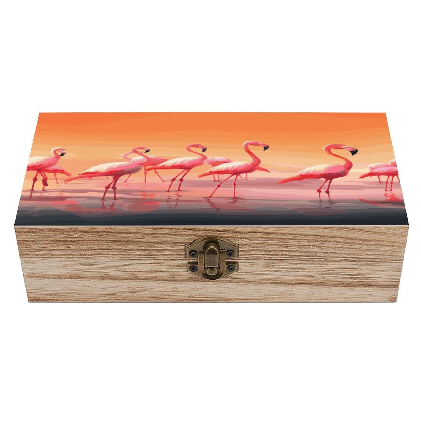 VstaDank A Flock of Flamingos Wooden Storage Box Wooden Keepsake Box with A Hinged Lid Fashion Memory Treasure Boxes Decorative Jewelry Case for Crafts Photo Home Decor Wood Gift Box