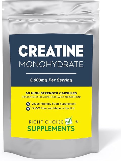 Creatine 3000mg (per serving) - 60 Micronised Creatine Monohydrate 750mg capsules to Boost Muscle Recovery, Growth, Mass, Bulk & Strength - Boost Energy & Performance - Not Tablets or Powder - UK Made