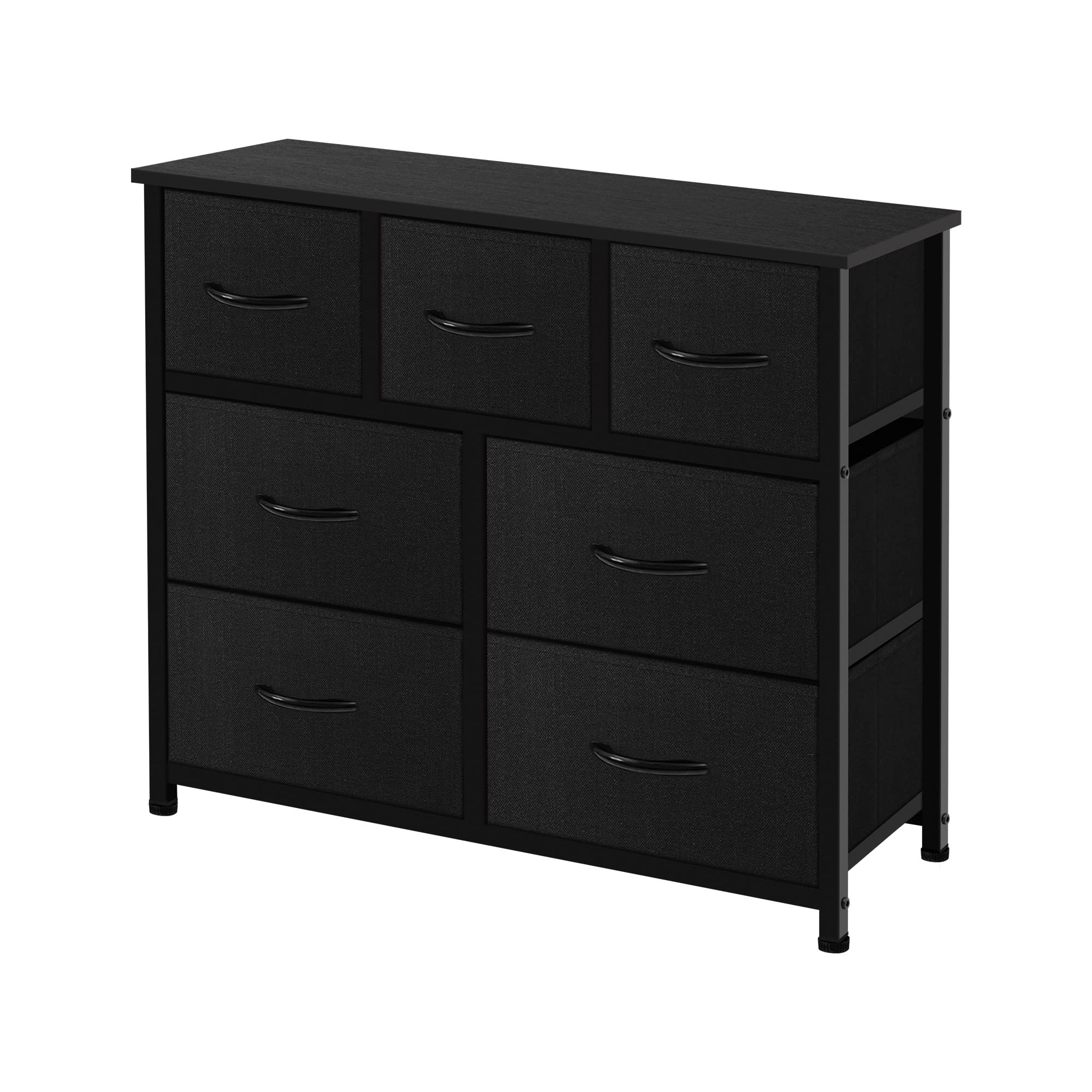 AZL1 Life ConceptStorage Organizer 7-Drawer Closet Shelves, Sturdy Steel Frame Marbling Wood Top with Easy Pull Fabric Bins for Clothing, Black