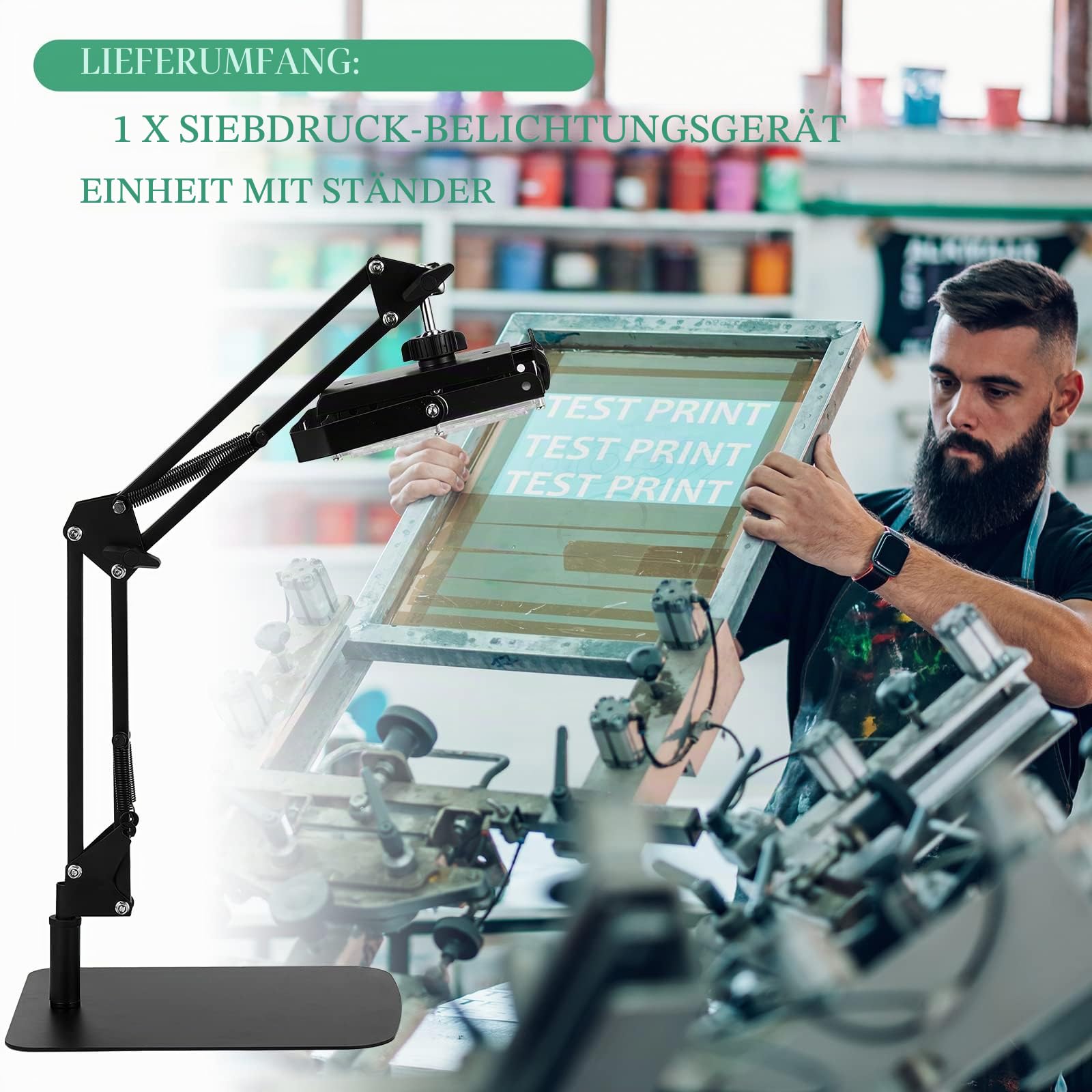 50 W LED-Belichtungseinheit Kit UV-Siebdruck-Licht-Siebdruck-Belichtungseinheit mit einziehbarem, verstellbarem Ständer für Siebdruck, Belichtung, Foto-Emulsion, Cyanotypen, Büro