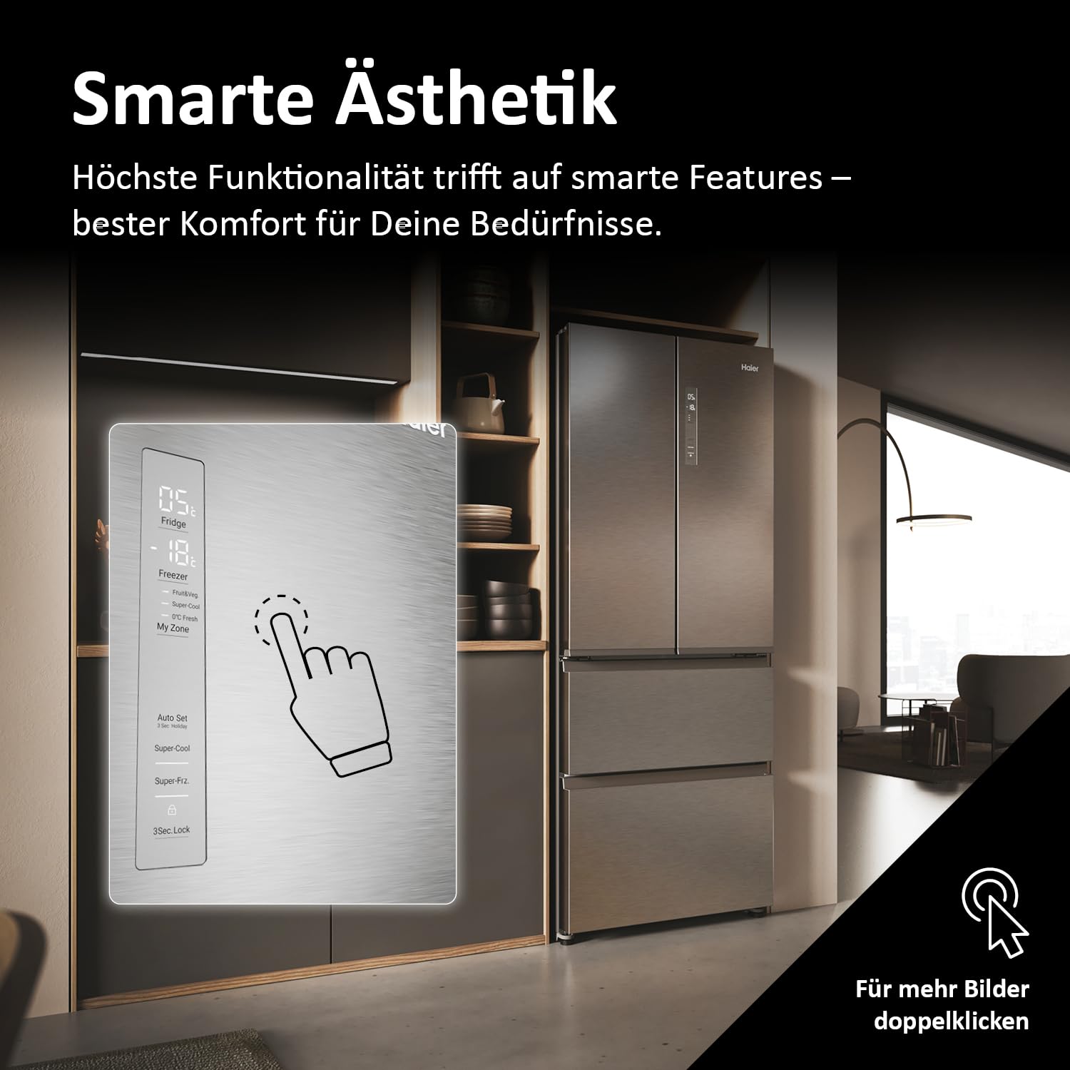 Haier French Door Kühl-Gefrierkombination 70 cm 402 L No Frost LED Touch-Display FD 70 SERIE 3 HFR3718ENMM