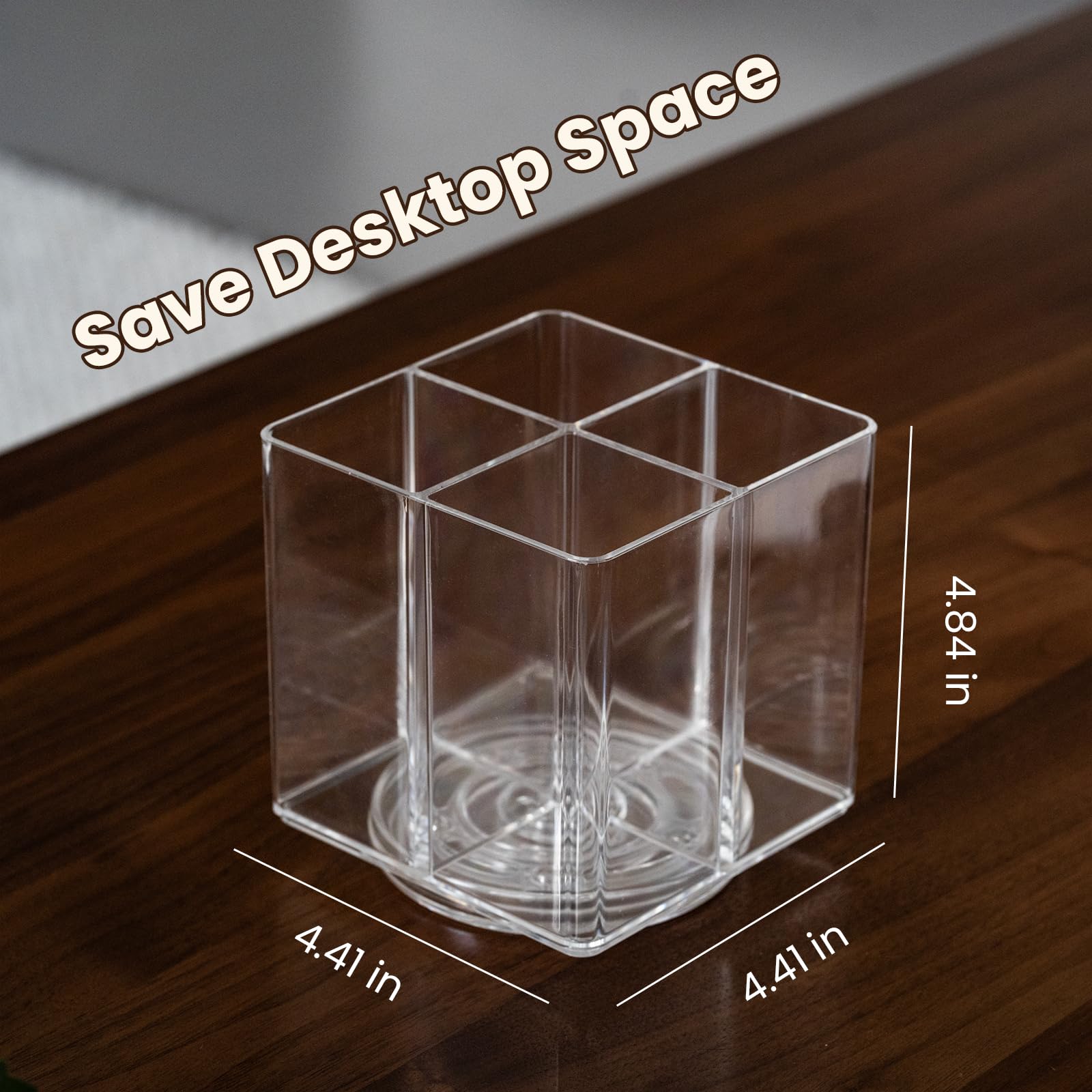 LiveGlow Clear Makeup Brush Holder,Acrylic Rotating 360°Makeup Brush Organizer,Pen holder with 4 Grids,Makeup Holder for Courtup,Containers for Desk