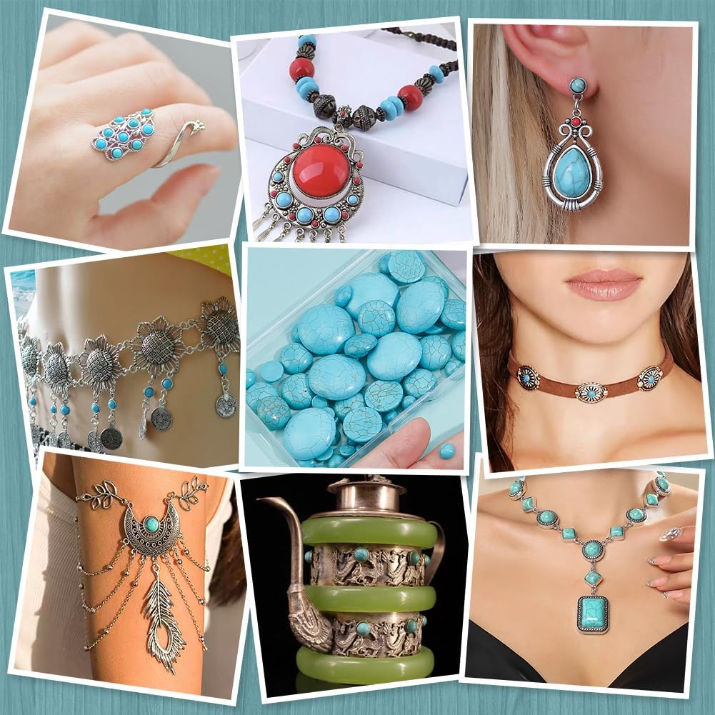 PH PandaHall 7 Sizes Synthetic Turquoise Cabochons, 84pcs Flat Round Gemstone Tiles Blue Turquoise Cabochons Beads for Bracelet Necklace Earring Cameo Carfts Jewelry Making, 6/8/10/12/18/20/30mm - Image 5