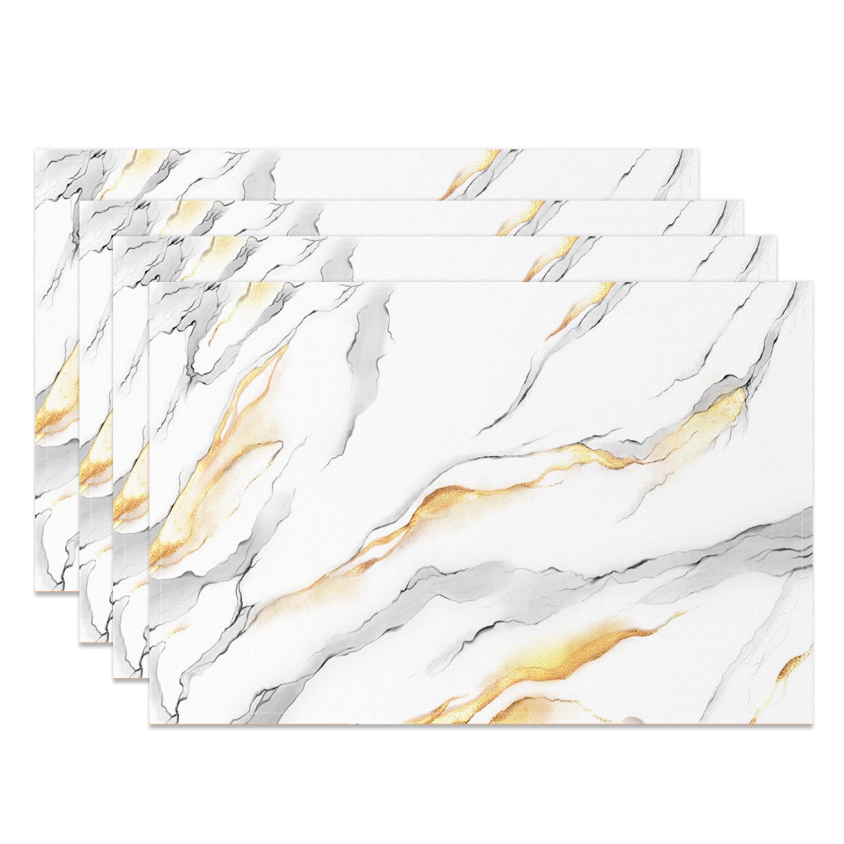 MIRRORANG Marble Pattern Placemats Set of 4 45x30cm Abstract Gold Vein White Marble Design Place Mats for Kitchen Dining Room Table Mats Modern Home Decor