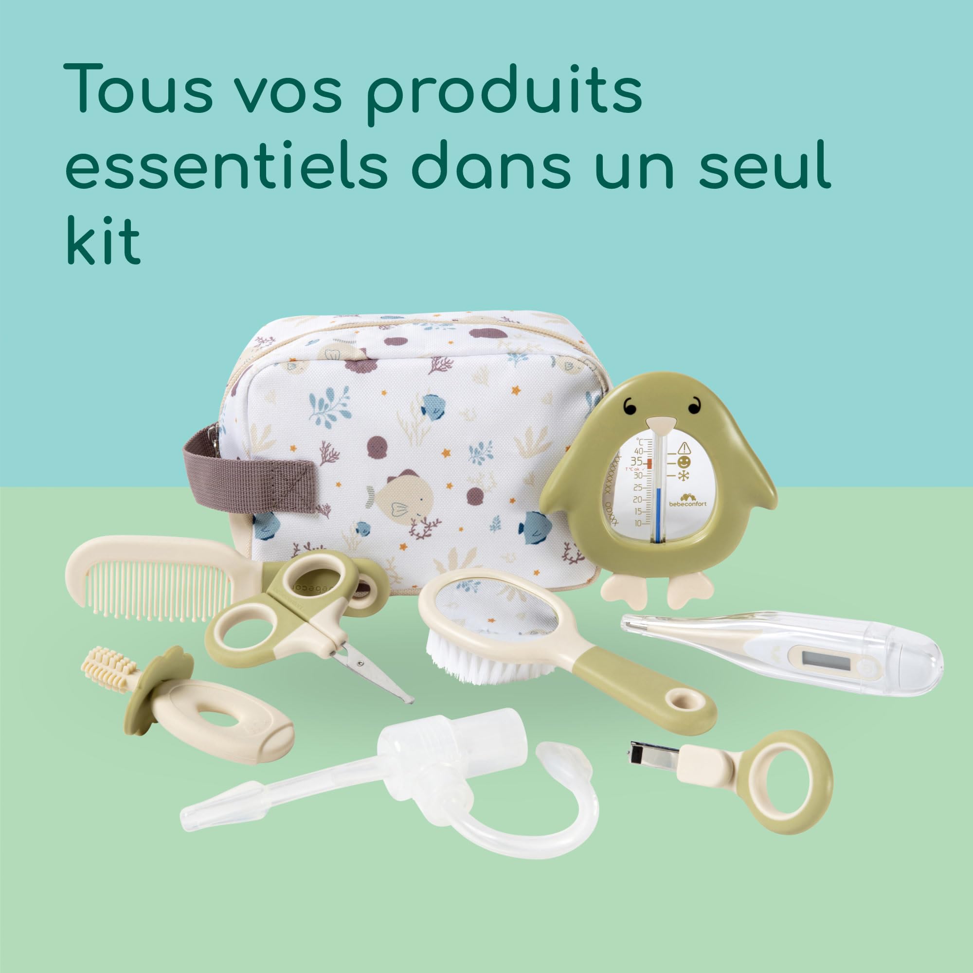 Bebeconfort Trousse de toilette bébé Essential Care, kit de soins pour bébé dès la naissance, idéal pour voyager, trousse incluse, Under the Sea