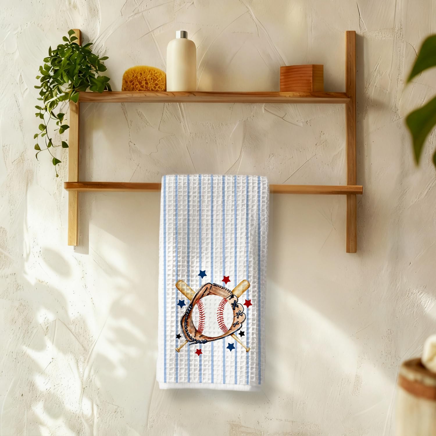 Blue Striped Baseball Kitchen Towels, Baseball Lovers Fans Players Gifts Decorative Hand Tea Towels for Bathroom, Sports Lover Gifts Dish Towel Dishcloth, 16x24 Inch - Image 6