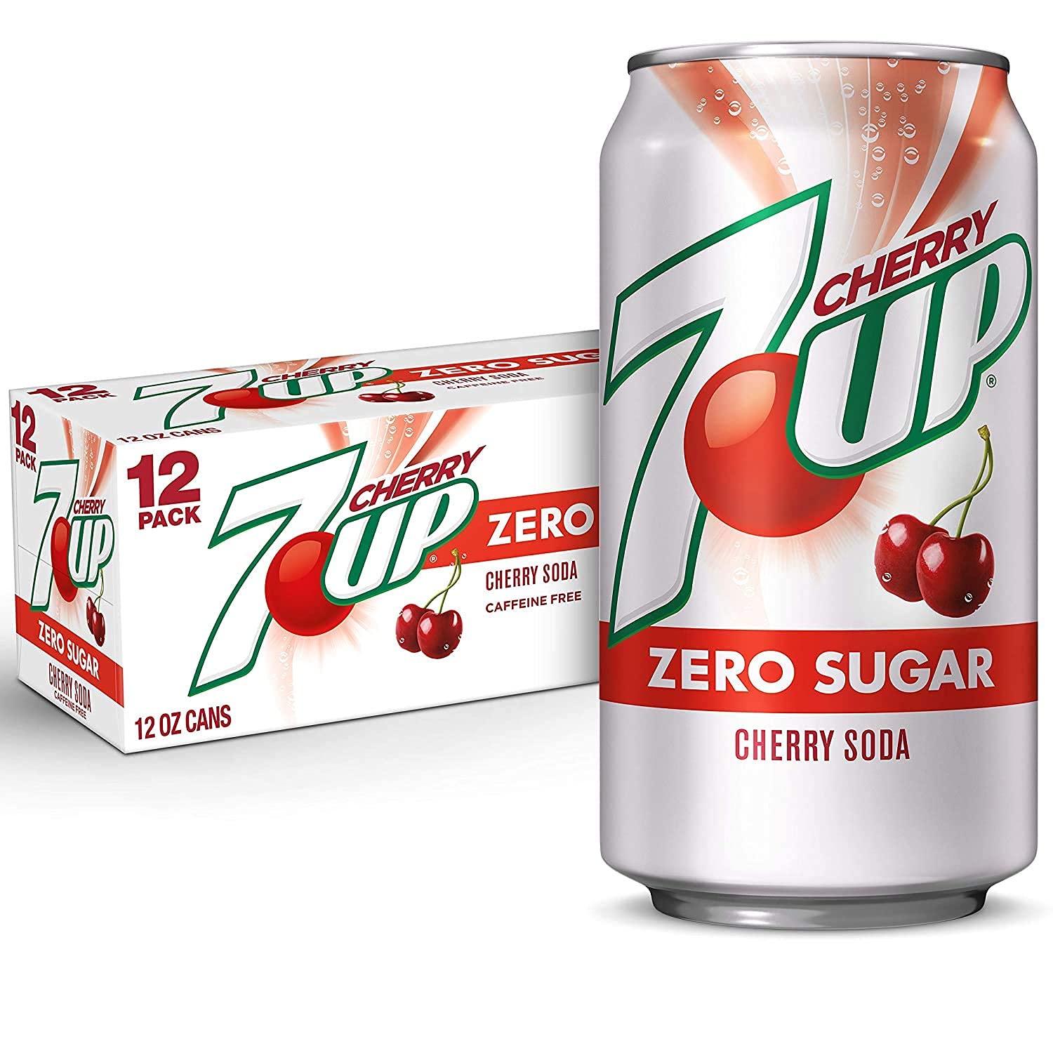 7UP Zero Sugar Caffeine-Free Cherry Soda Soft Drink Beverage Cans - 1 Case (12 Cans)