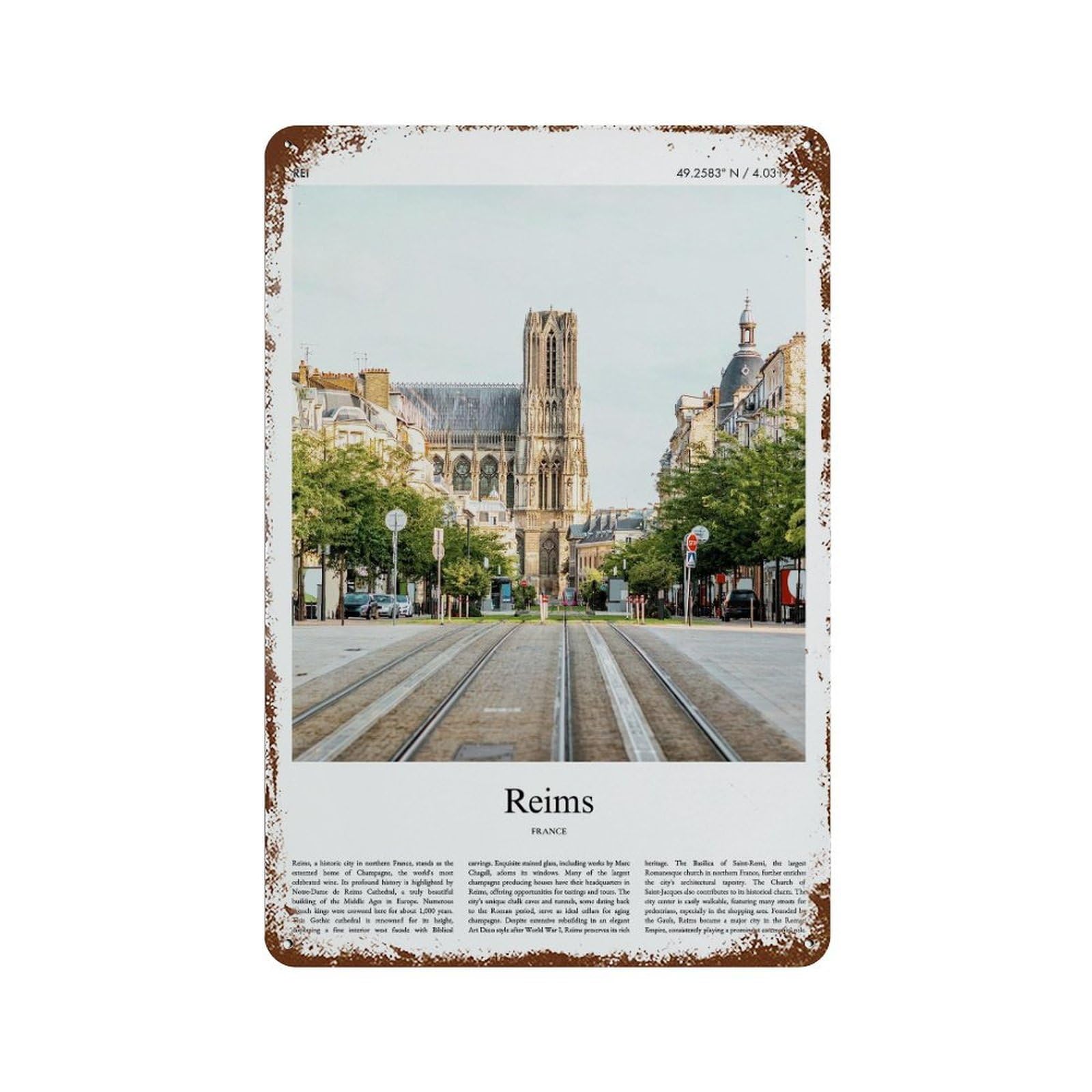 xiaoxiaoshen Reims France City Scenery Wall Decor Art Metal Tin Poster Modern Home Decor Art Home Bar Shop Decorations Vintage Sign 30x20cm