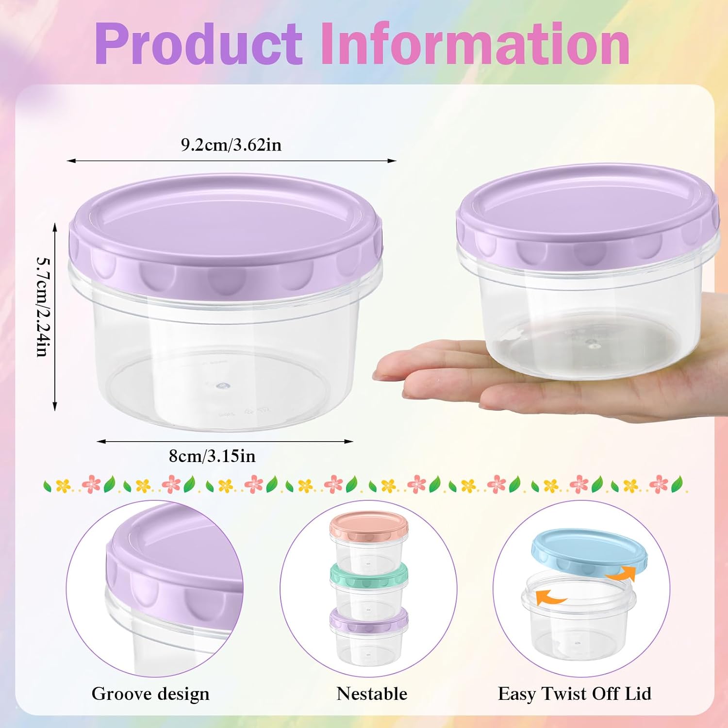 Sieral Pack 8 oz Freezer Containers with Lids, Multicolor, 36 image 3