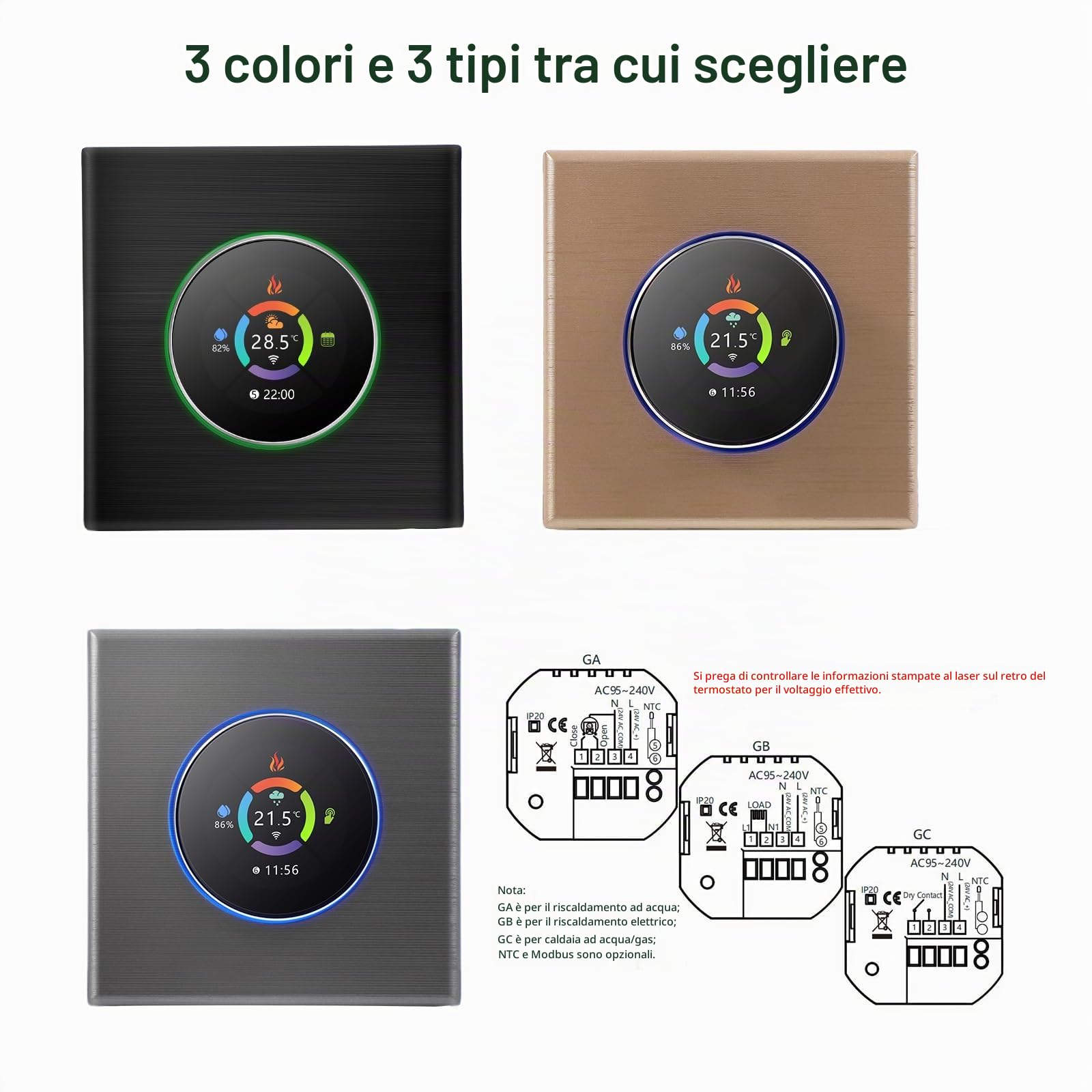 Termostato WiFi per Caldaia a Gas,Intelligente Termostato Controllo Pulsanti Programmabile Settimanale/App Mobile/Controllo Vocale Compatibile con Alexa/Google Home-Nero