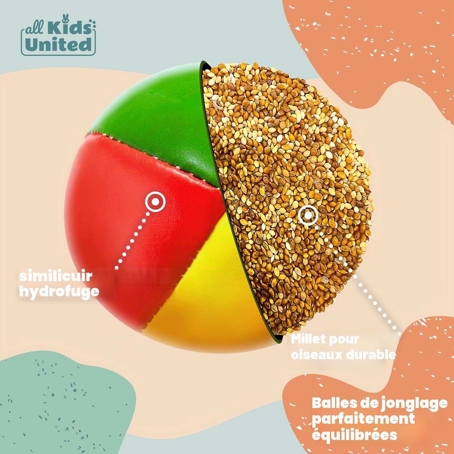 Set de 5 balles de jonglage professionnelles en sac jute pour débutants et avancés