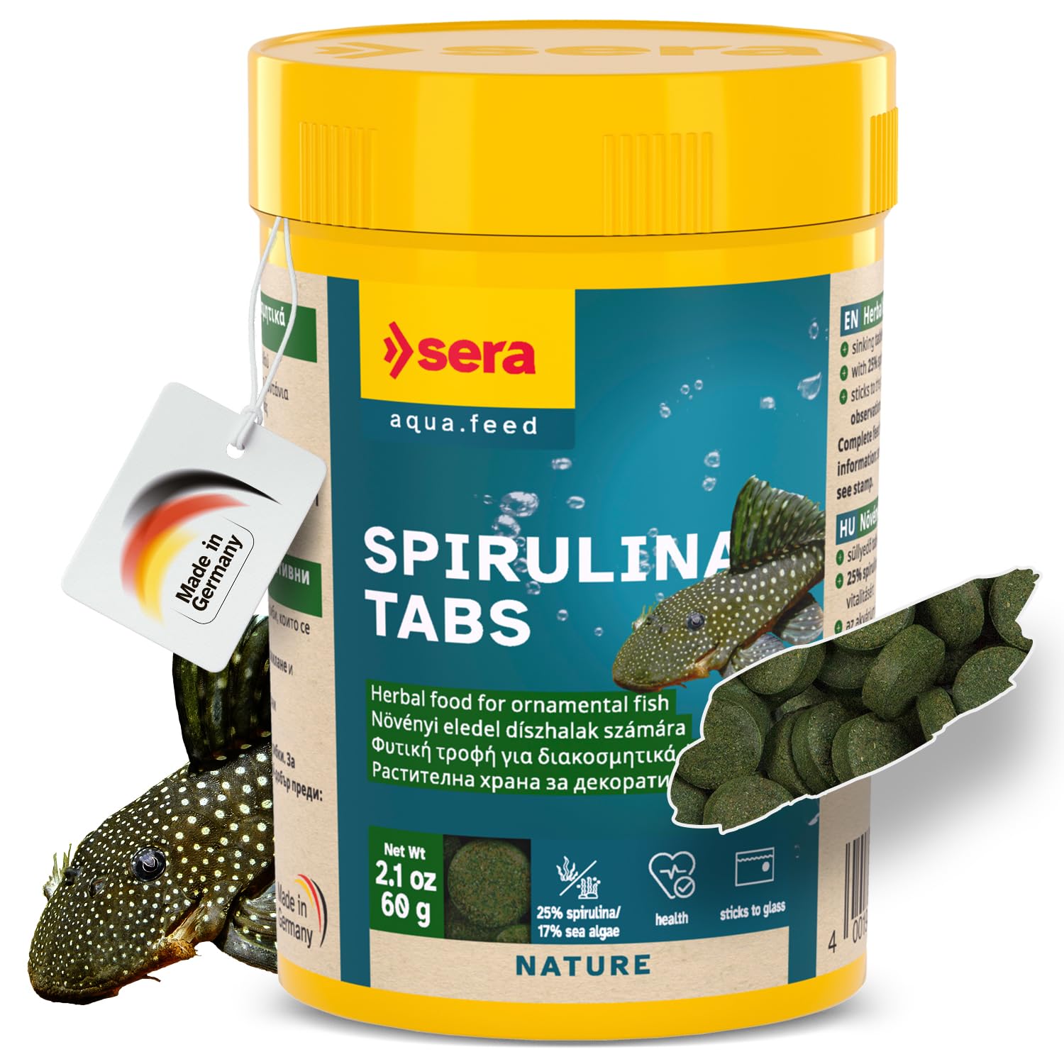 Sera Spirulina Tabs 2.1 oz | Veggie Fish Food | Spirulina Tablets 2.1 Ounce (Pack of 1)