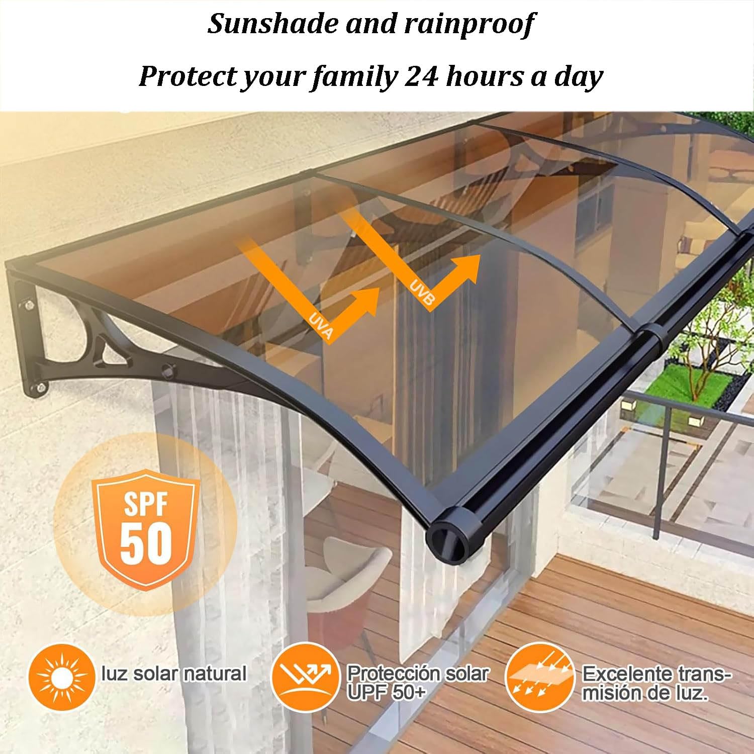Zewnętrzny aluminiowy namiot z baldachimem, osłona przeciwsłoneczna do przedpokoju, ochrona przed deszczem, 60 x 550 cm, elegancki pokrowiec na taras, odporny na promieniowanie UV, łatwy montaż