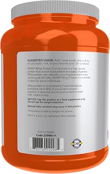 NOW Foods Sports Nutrition, Whey Protein Concentrate, 24 g With BCAAs, Unflavored Powder, 1.5-Pound