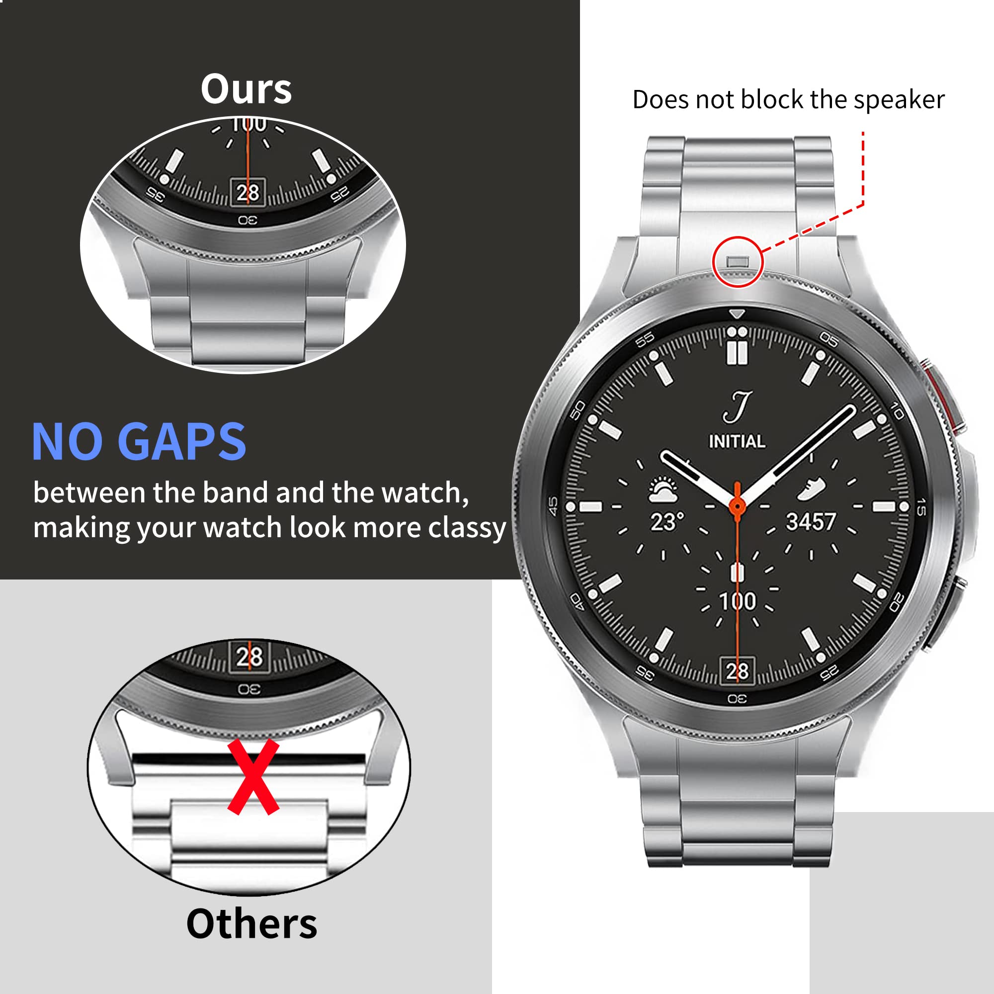 Pencoda Compatible with Samsung Galaxy Watch 6/5/4 Band 40mm 44mm, No Gaps 20mm Titanium Metal Watch Strap Compatible for Samsung Galaxy Watch 6 Classic 43mm 47mm Bands (Silver)