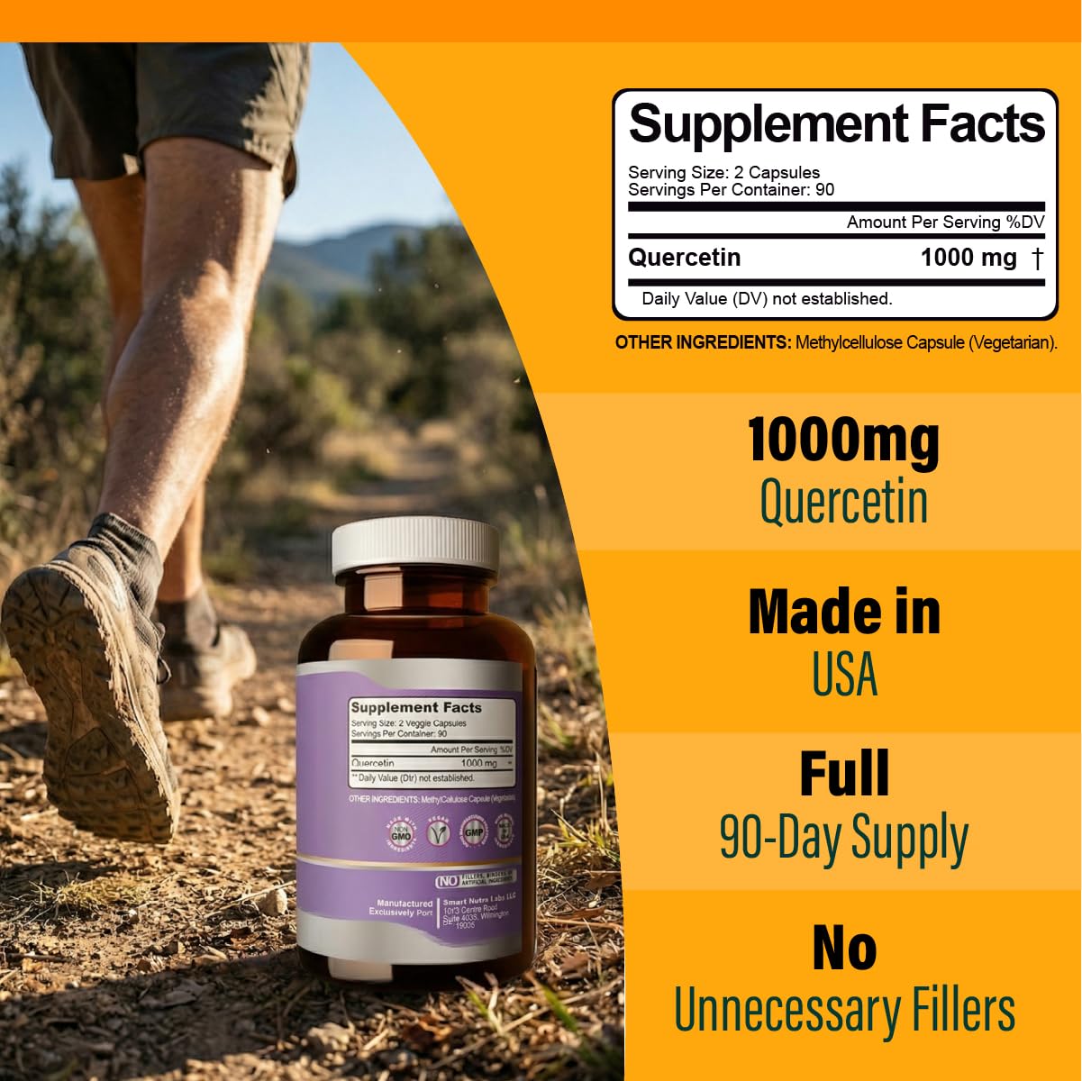 Smart Nutra Labs Quercetin 1000mg with No Fillers - 180 Vegan Capsules — Amazon image 2