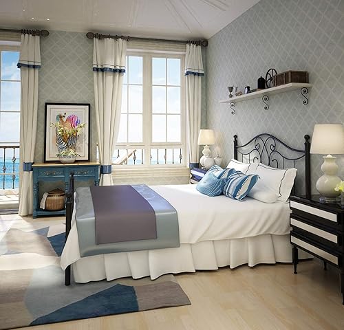 Miniatura 18 de TUSEER Base de cama de metal tamaño Queen con cabecero vintage y base de plataforma de estribo, marco de cama de hierro forjado (Queen, marrón