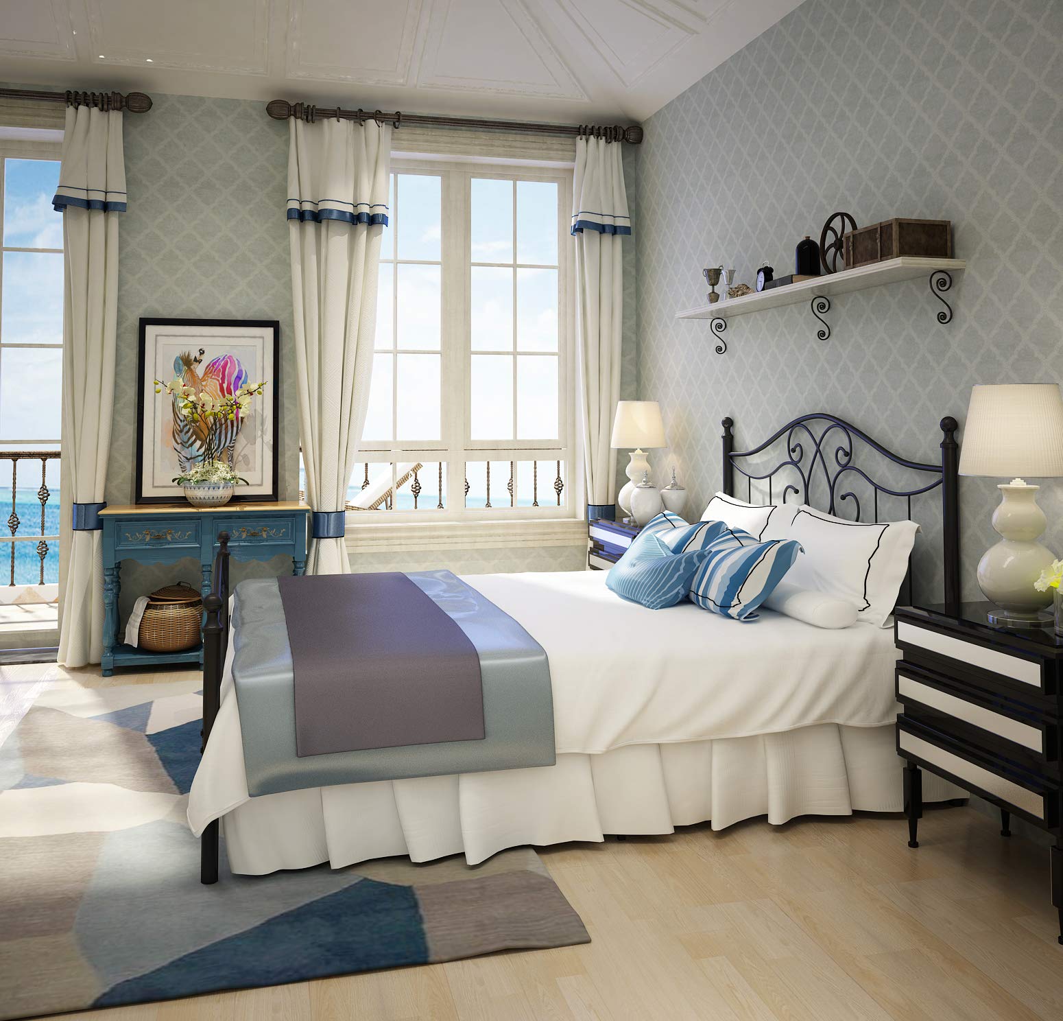 Metal Bed Frame Queen Size with Vintage Headboard and Footboard