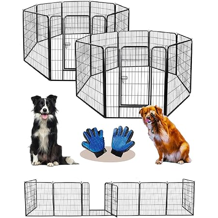 Amazon Sasuga ペットフェンス 大型犬 中型犬 ペットグローブ付 ペット柵 犬 ゲージ ペットサークル 扉付き 折り畳み式 多頭 飼い パネル8枚 室内 屋外 80 80cm 2個セット Sasuga サークル プレイサークル 通販