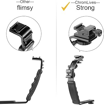 ChromLives Camera L Bracket Mount Video Grip L-Bracket with Dual Flash Cold Shoe Mount 1/4'' Tripod Screw, Heavy Duty Padded Hand Grip for DSLR Camera Camcorder (Updated)