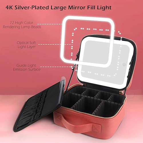 Vista 145 de MOMIRA Estuche de maquillaje con luz y espejo, organizador de cosméticos grande con divisores ajustables para cosméticos, espejo de maquillaje