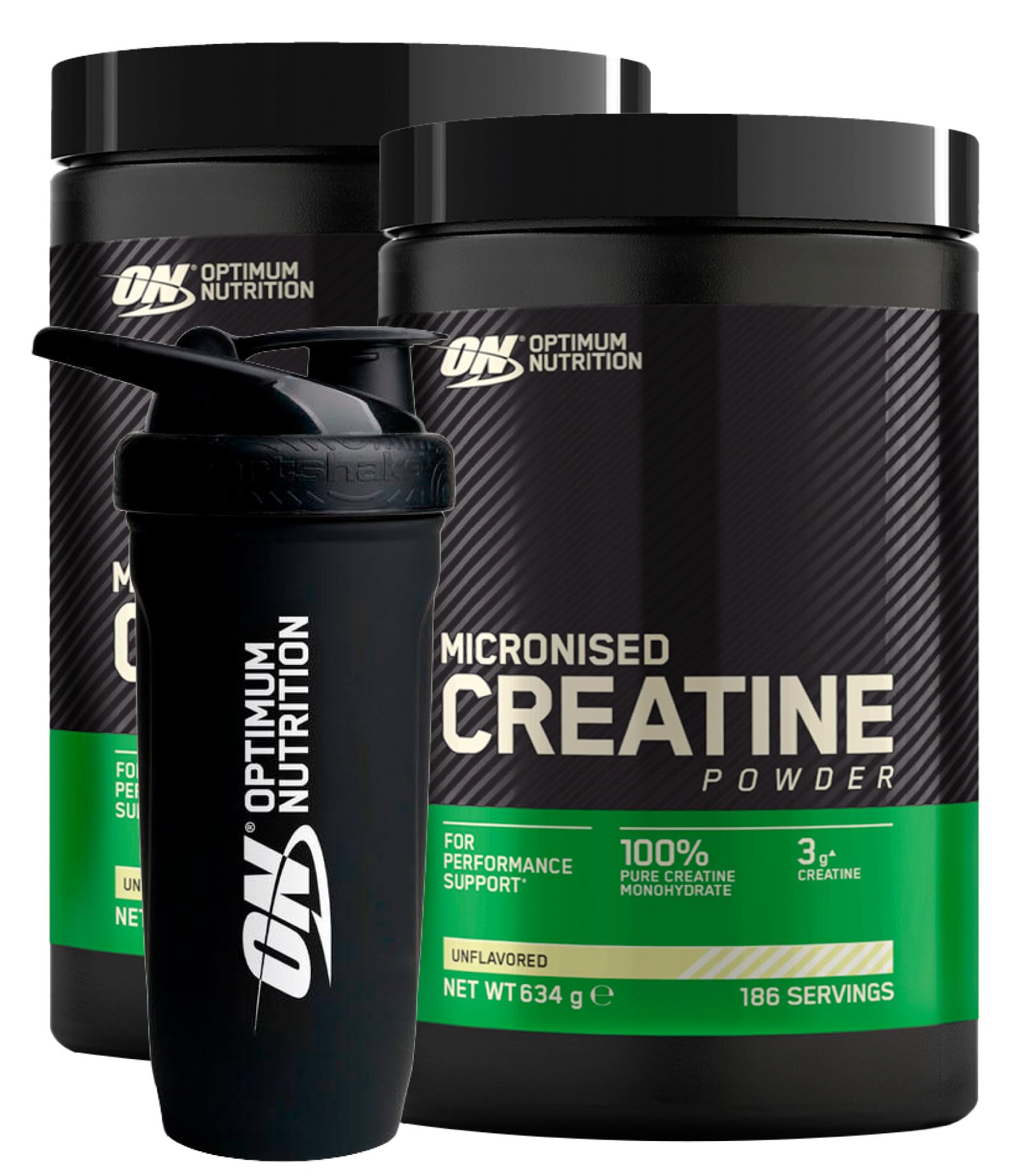 Optimum Nutrition 2x Micronised Creatine Creatina Monoidrato in Polvere da 634g 186 Porzioni Non Aromatizzato 100% Creatina Pura + SHAKER IN ACCIAIO