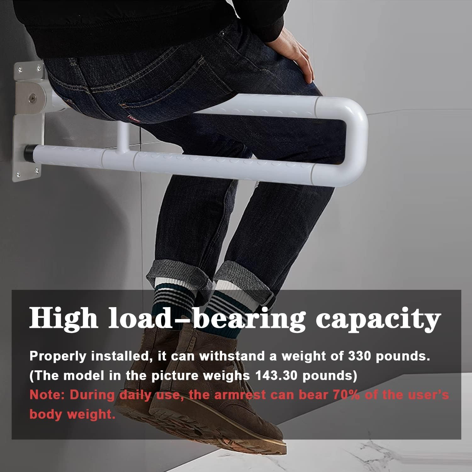 Maniglia Doccia Anziani, Maniglione Bagno Disabili 60cm, Binari per WC da Parete Pieghevole e Antiscivolo per Bagno e Toilette, Maniglioni Supporto Fino a 300-350 kg
