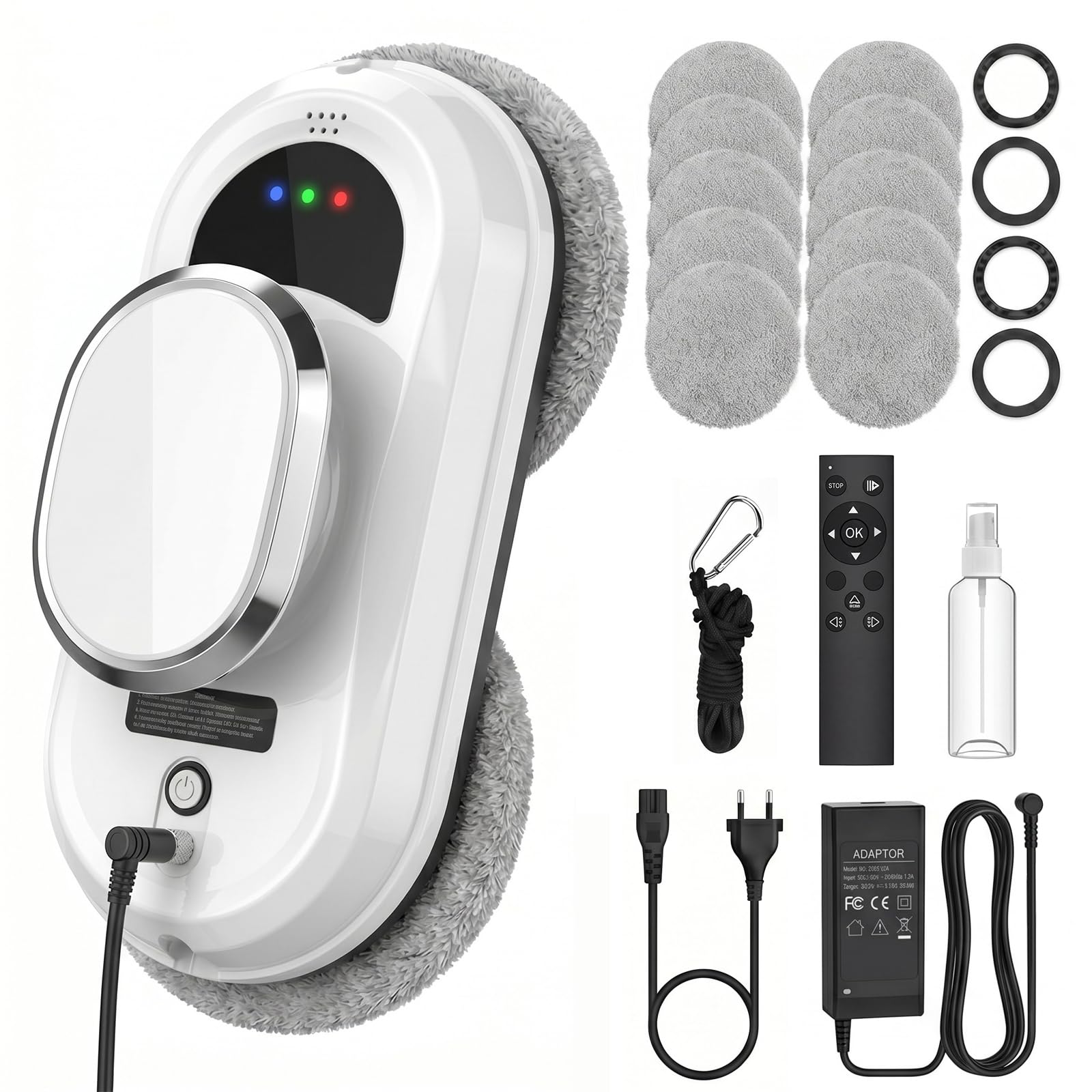 Robot Limpiacristales 5600Pa, Limpiador de Ventanas con 3 Modos Automático | Control Remoto, Sistema de Seguridad, para Vidrio, Azulejos y Superficies Lisas 65dB Silencioso