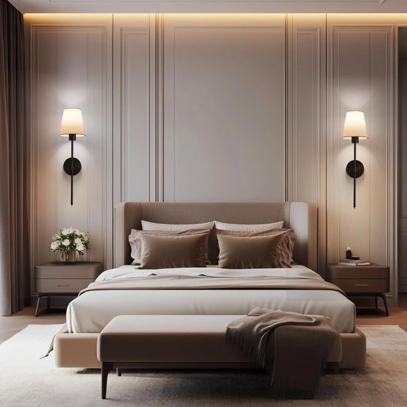 Apliques de Pared LED Interior Recargable Lámparas de Pared con Mando a Distancia Control Táctil Regulable Iluminación Sombra de la Tela Dormitorio Sala de Estar Pasillo Escaleras (Negro,2 Piezas)