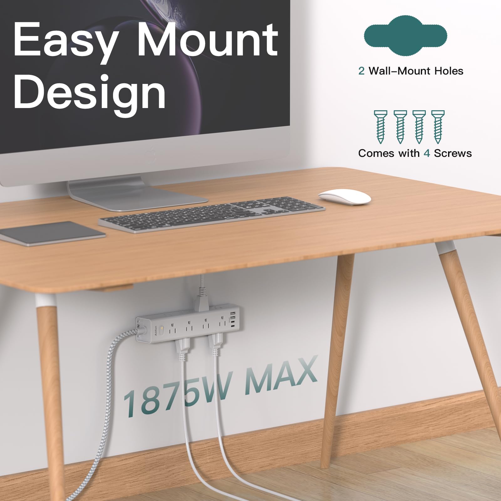Tira de alimentación con protector de sobretensión, cable de extensión de 10 pies, regleta de alimentación con 12 salidas de CA ampliamente 3 USB, enchufe plano, protección contra sobrecarga de