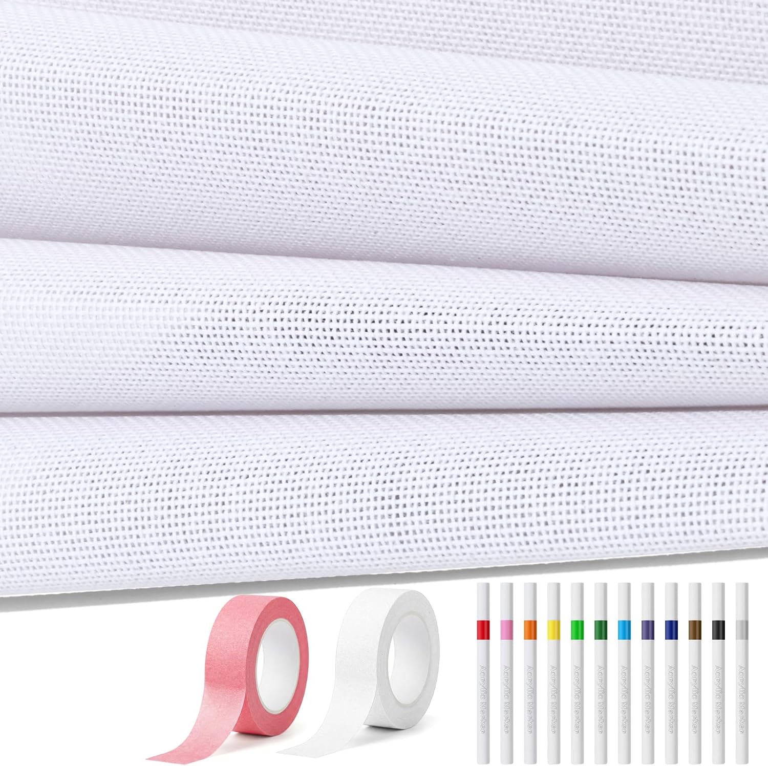 Zplontya Needlepoint Blank Canvas, White Needlepoint Canvas Kit Include 4Pcs 18CT 12x18 Inch Blank Mesh, 2 Rolls Tape, 12 Markers for Needlepoint & Embroidery Projects