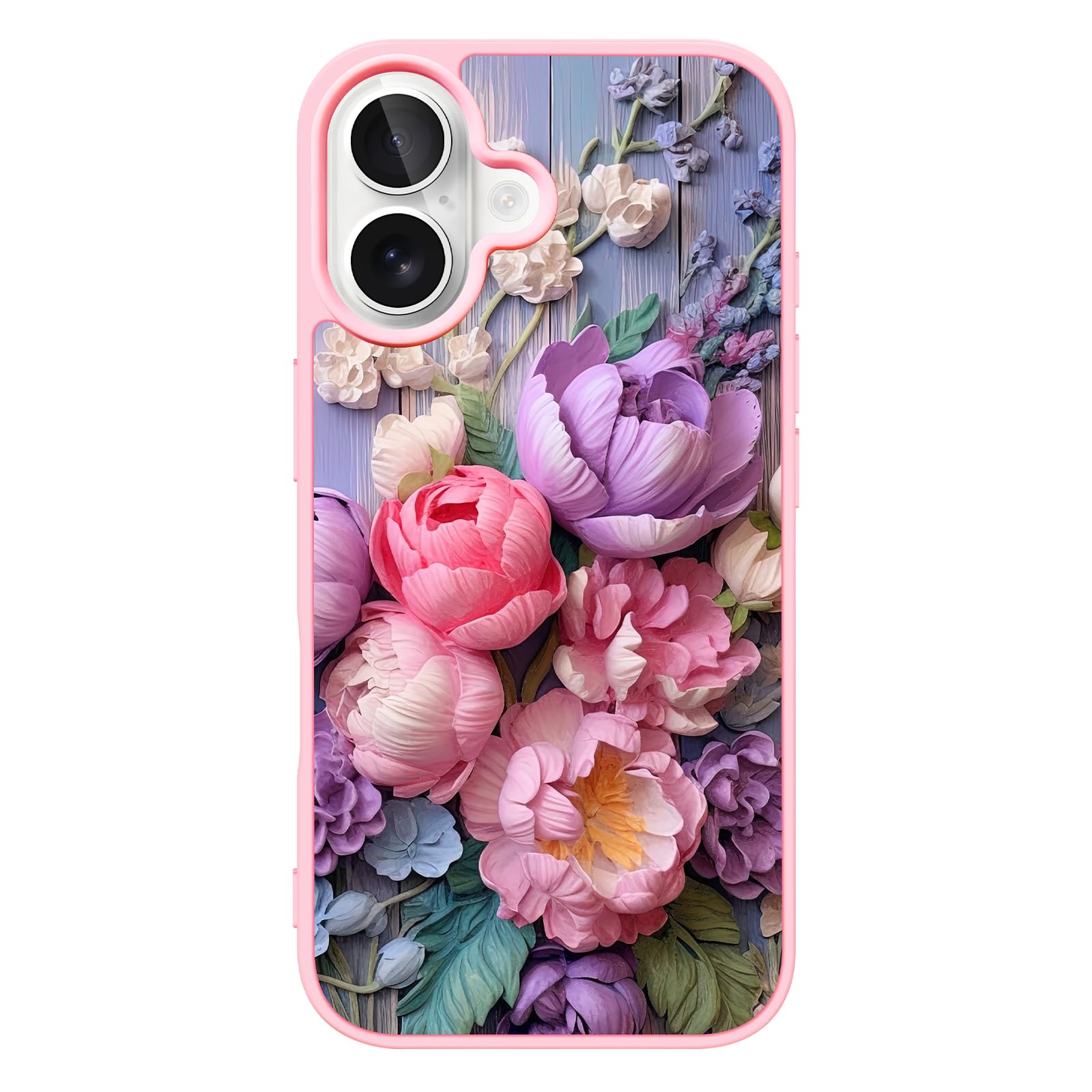 AUKIYUI Case for iPhone 16 Plus, Purple Floral Real Flowers Phone Case for Women, Slim Durable Protective Cover with Oil-Painting Art Design,