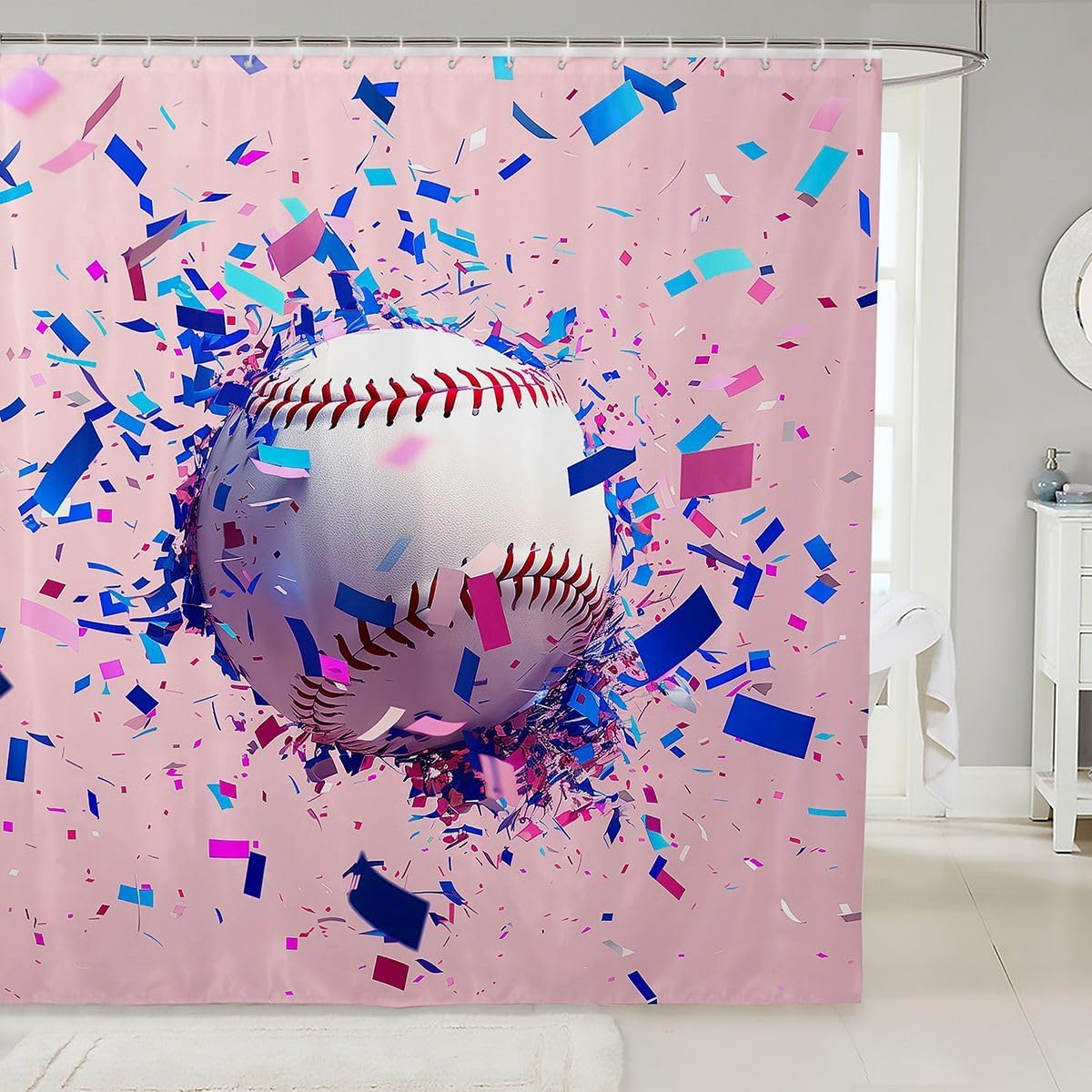 jejeloiu Baseball Shower Curtain for Bathroom Decor Baseball Gaming Bath Curtain for Stalls Bathtubs Sports Game Bathroom Accessories Waterproof Polyester Fabric with 12 Hooks 72"x78"