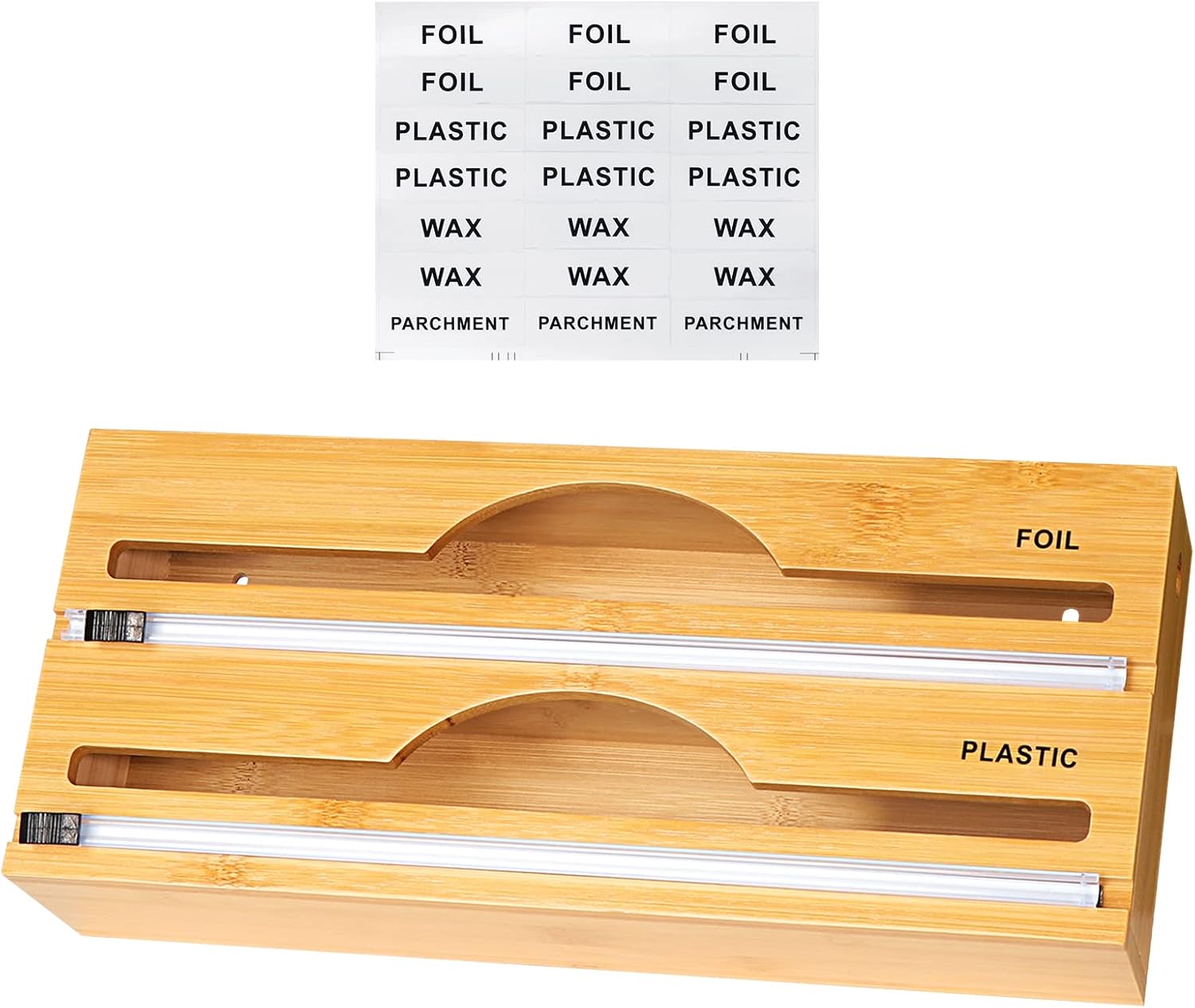 Coolty Bamboo Wrap Dispenser with Cutter and Labels, Aluminum Foil