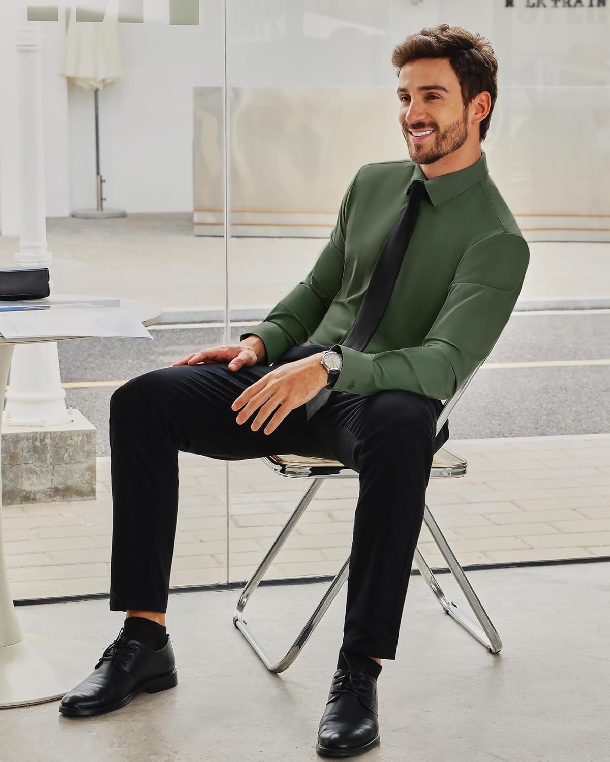 Alimens & Gentle Stretch Mens Dress Shirts Slim Fit Long Sleeve Casual Skinny Muscle Fit Wrinkle Free Button Down Shirt - Image 5