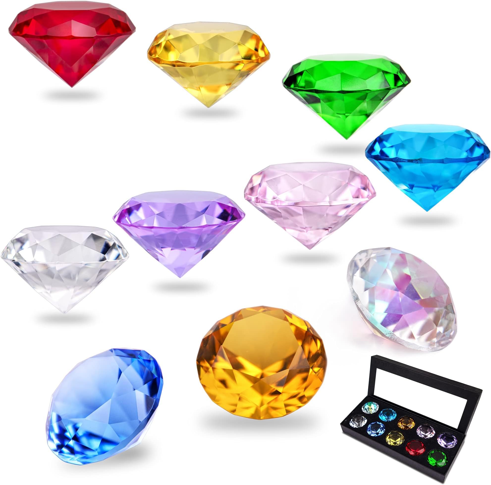 40mm(1.5 in) Crystal Diamond Jewels Paperweight Fake Diamonds,Pack of 10 | Multicolor,Glass Paperweight,Pirate Gems Birthstone Valentine's Day Wedding Party Table Decoration Christmas Centerpiece Gift