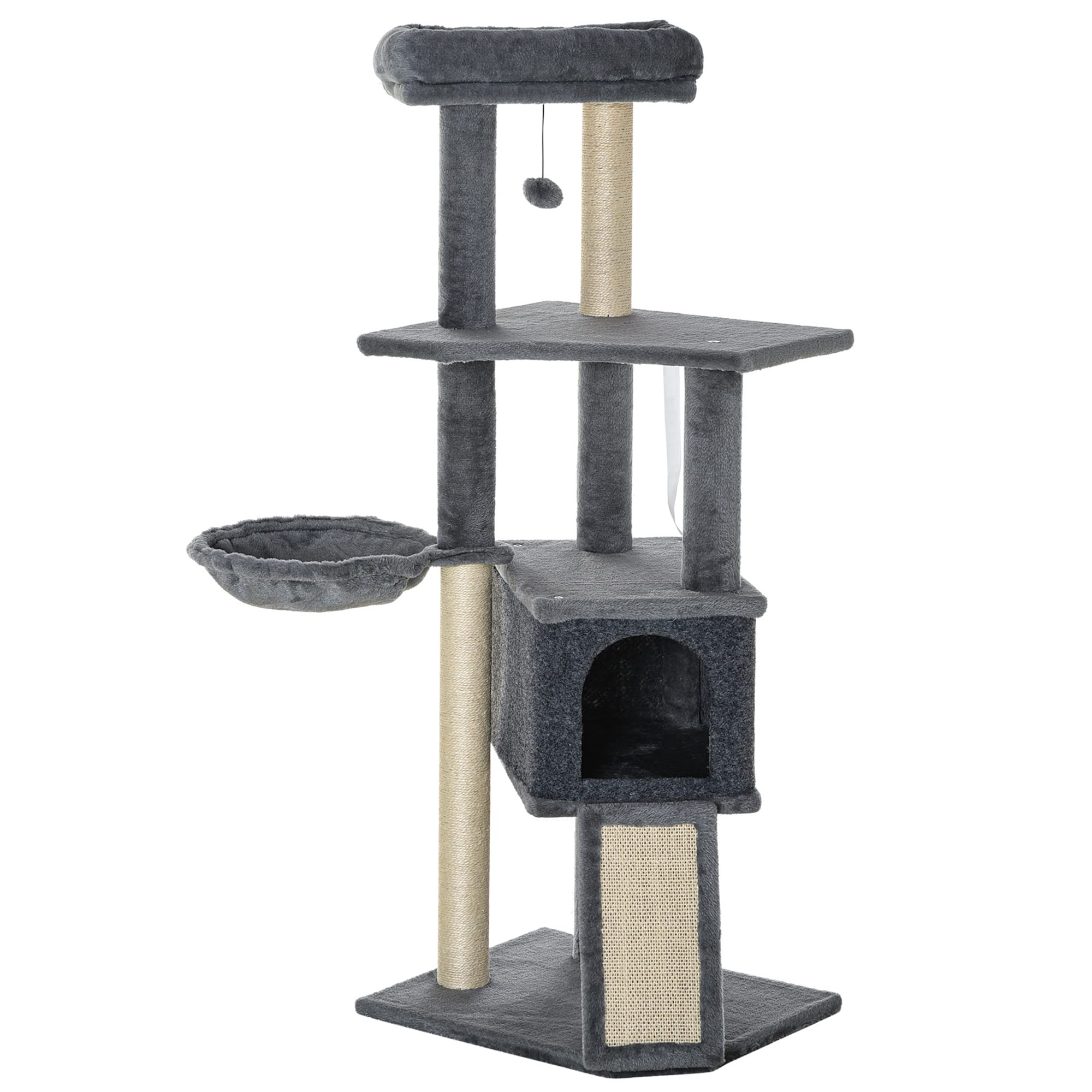 PawHut Katzenbaum, 142 Cm Hoch, Mit Kratzstämmen, Haus & Spielzeug – Für Katzen Bis 4,5 Kg