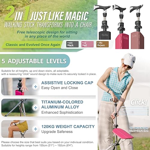Miniatura 2 de Ta-Da Chair Series 1 Pro, Portable Trekking Hiking Pole, Folding Walking Stick with Seat, Walking Cane with Chair, Foldable Chair, Lightweight