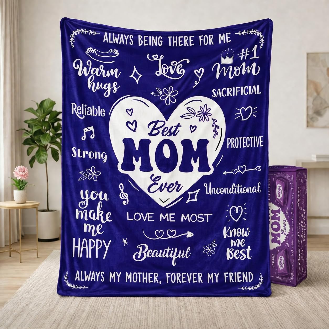 80 x 60 Inch Soft Cozy Flannel Throw with Gift Box, Mothers Day Blanket for Mom, Warm Fleece for Couch Sofa Bed