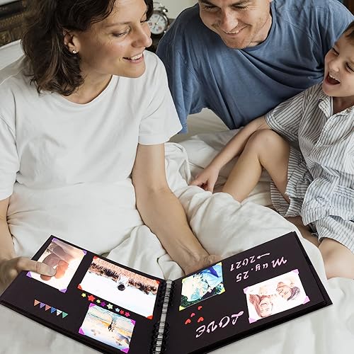 Miniatura 5 de Vienrose Álbum de fotos para álbumes de recortes, juego de bricolaje con calcomanías y bolígrafos coloridos, tapa dura, libro de fotos de 11 x 8