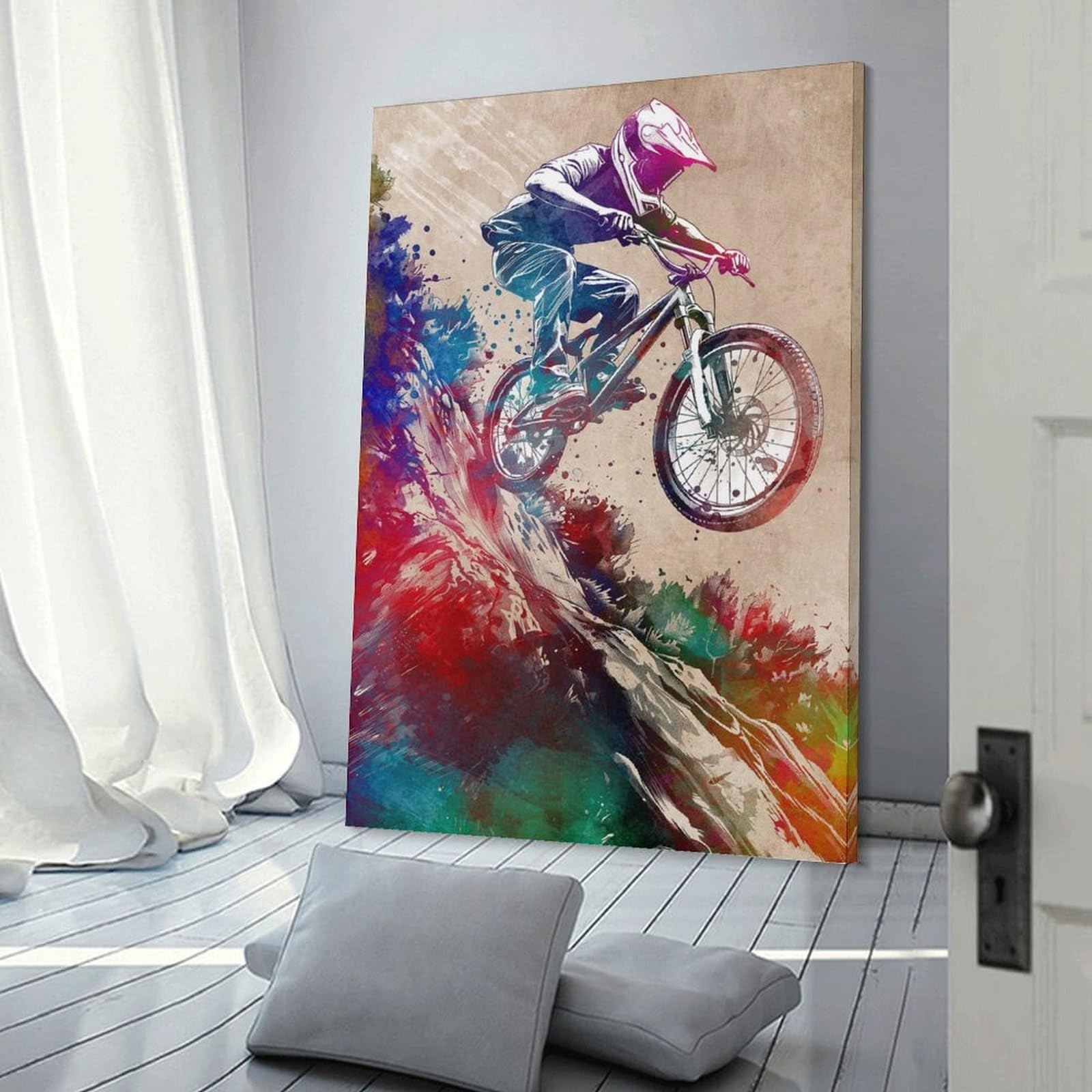 Junmoney Room Decor Wall Art Mountain Biker Sport, 20x30inch(50x75cm), for Home Lounge, Bedroom Or Reading Nook, Eye Catching Artwork for Blank Walls