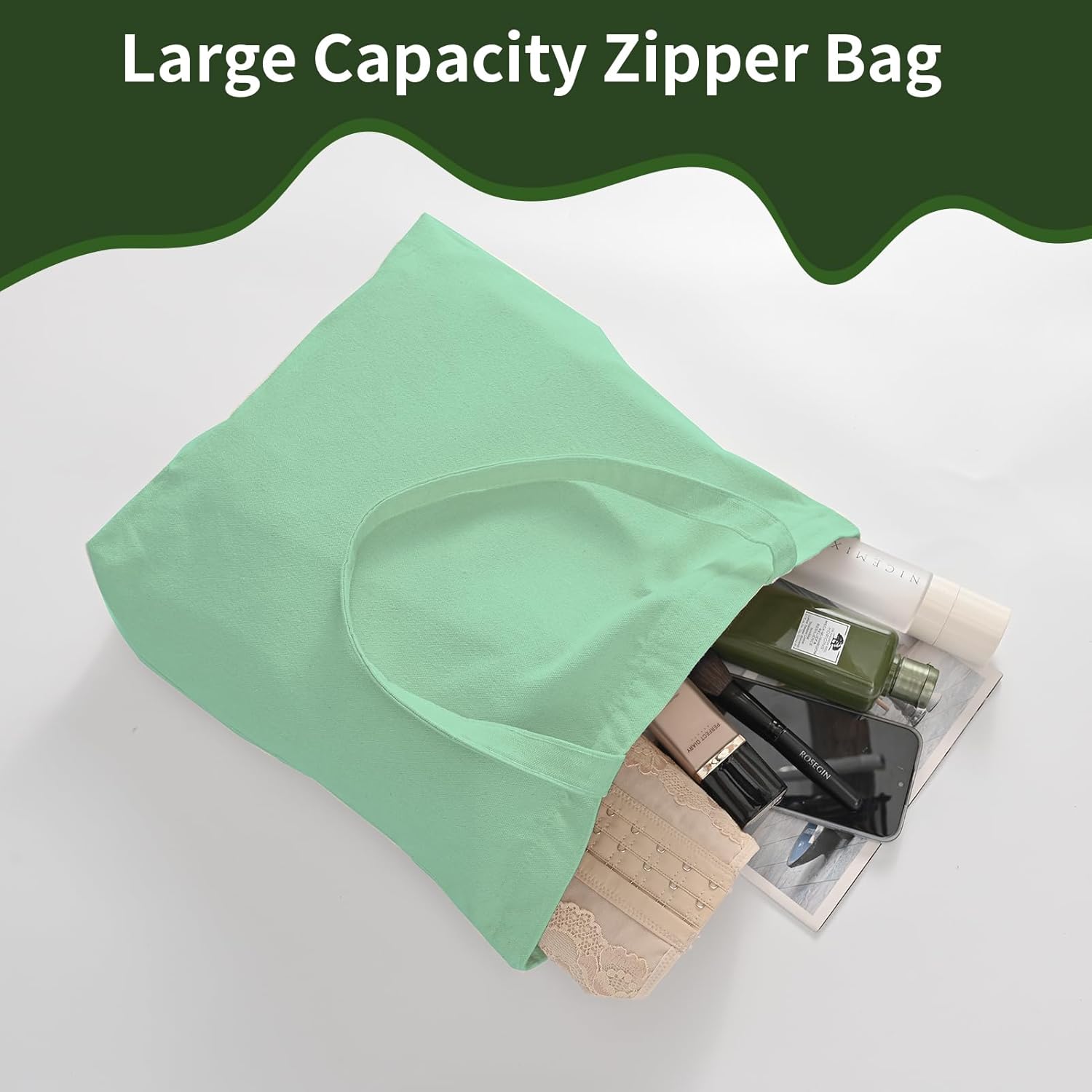 10 Pack Canvas Tote Bag with Zipper, OLSUNOR Reusable Grocery Bags with Long Handle, DIY Heat Transfer Sublimation Blanks Shopping Bag for Advertising, Birthday, New Year, Valentine's Day (Full Color) - Image 6