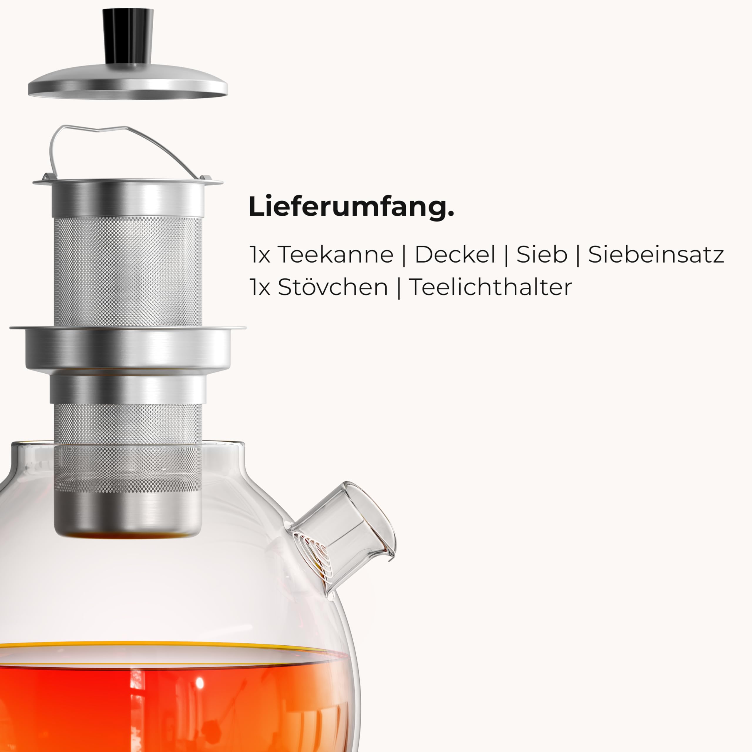 ElbFuchs® Doppelwandige Teegläser 4x 350ml & Teekanne 1,5 Liter mit Stövchen VIENNA | GESCHENKIDEE | Kristallklare Thermogläser doppelwandig | Ideal als Teeservice