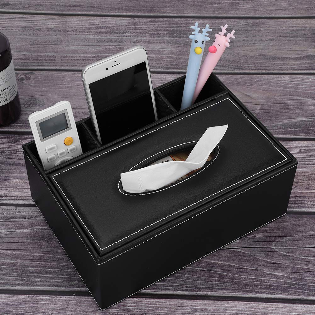 Multifunctional PU Leather Tissue Box Holder Rectangular Desktop Remote Control Storage Organizer Box Tissue Paper Holder Desk Storage Organizer With 3 Compartments Holder for Pen Remote Control Phone