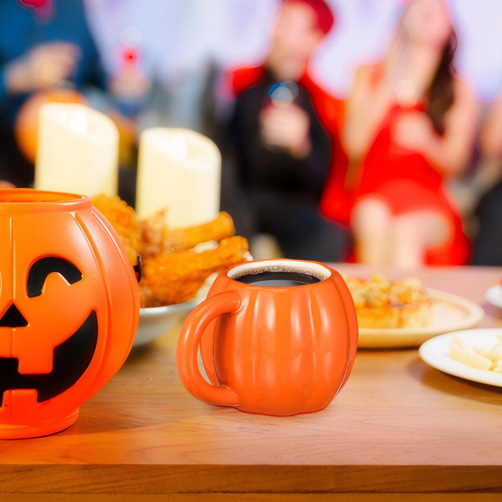 Taza de Cerámica Práctica y Cómoda de 500ml en Forma de Calabaza Naranja para Decoración Otoño y Halloween para Hogar y Bares