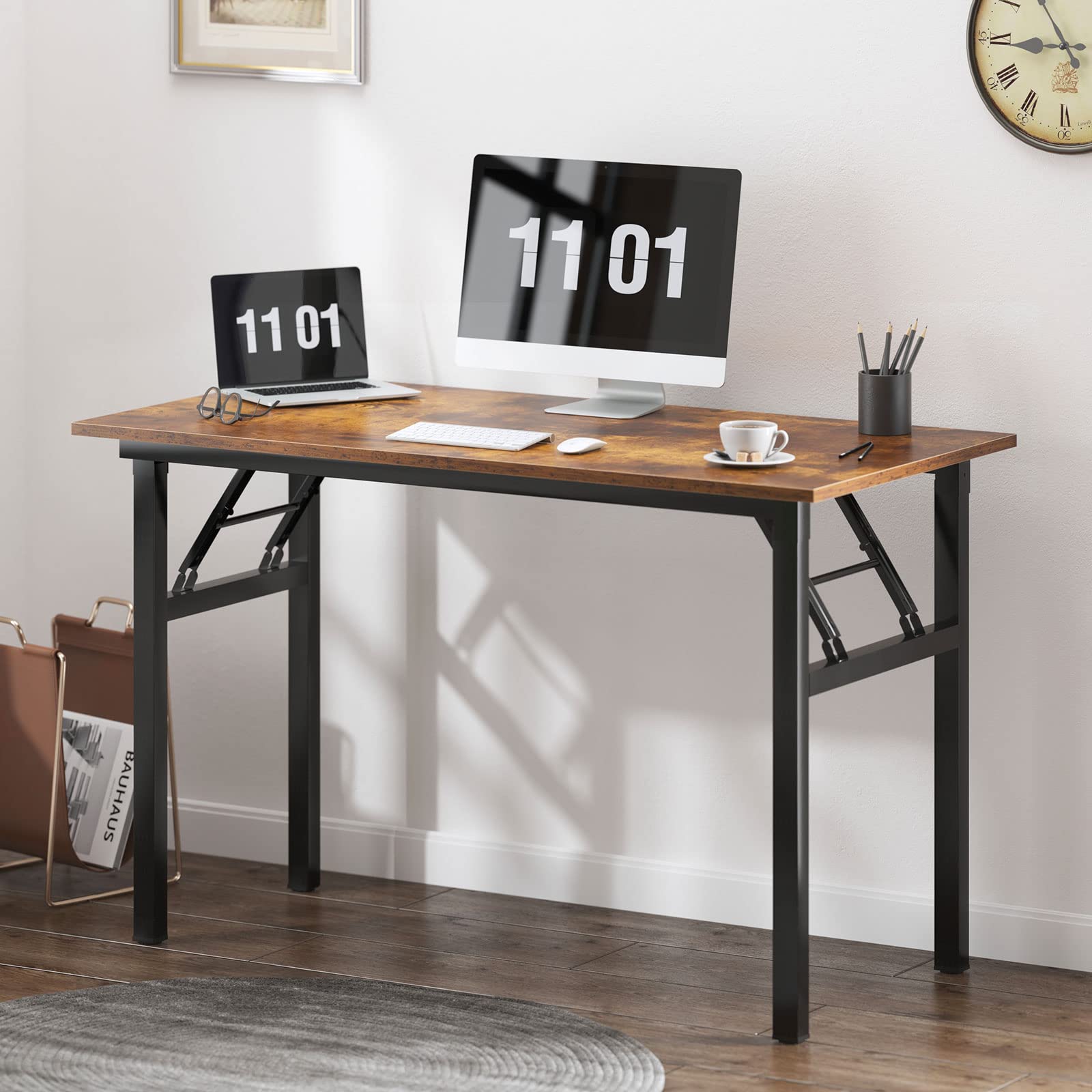 SogesHome Tavolo Pieghevole Scrivania da Computer 80 cm 100 cm 120 cm per Uso Domestico e Ufficio, Tavolo da Scrittura e Conferenza (Nero Retrò, 120 cm x 60 cm)
