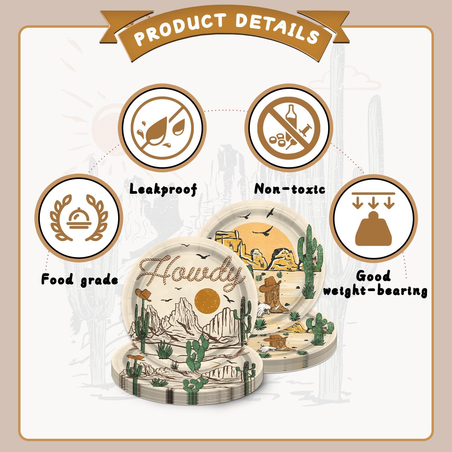 60 Pcs Western Cowboy Paper Plates 7 Inch, Rodeo Theme Birthday Party Decorations cowboy Party Supplies for Wild West Cowboy Rodeo Baby Shower party Supplies - Image 2