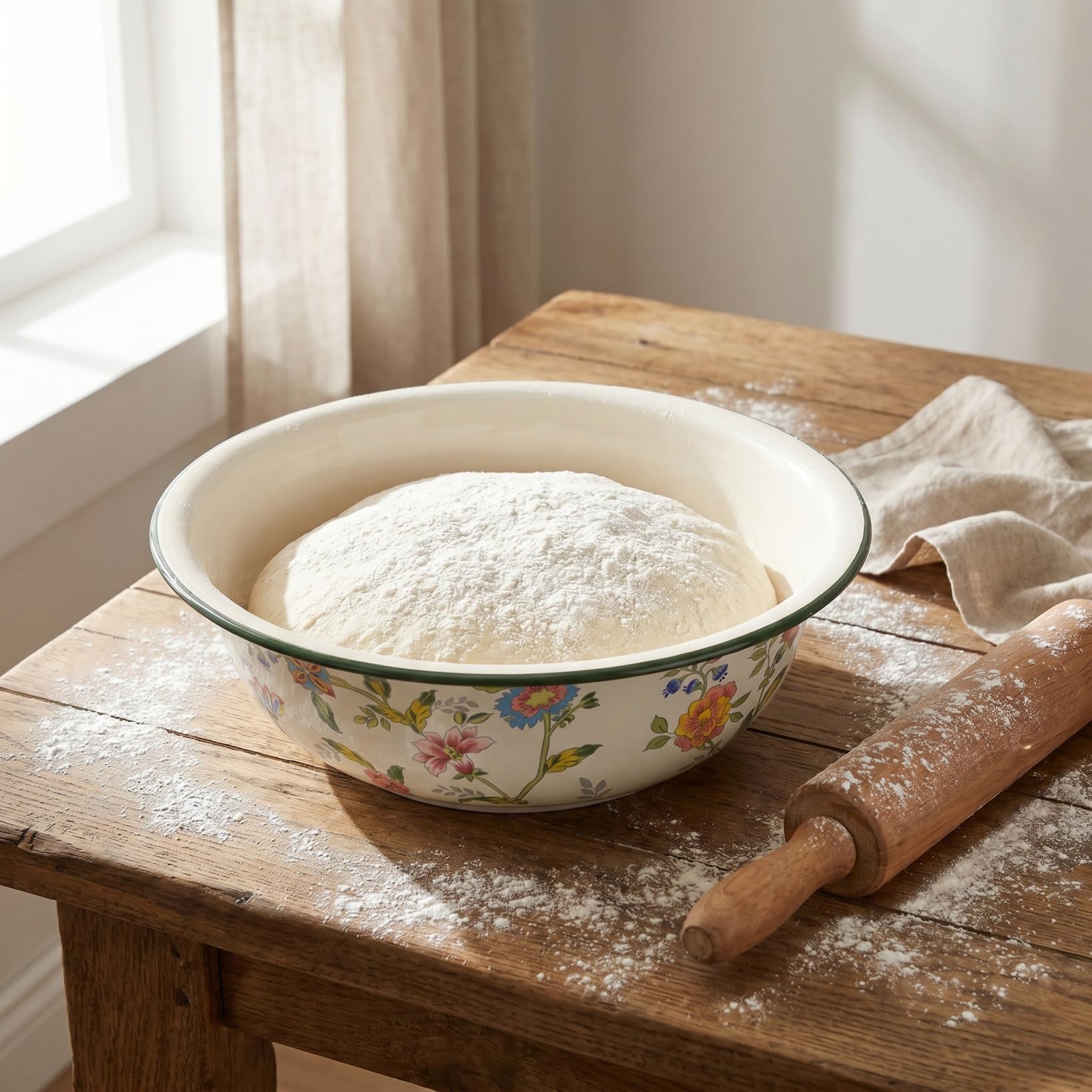 MAGICLULU Bol Émaillé Épais pour Cuisine Grand Bassin Multifonction Chaleur Facile à Nettoyer pour Pétrir Laver Légumes et Préparation Alimentaire Quotidienne