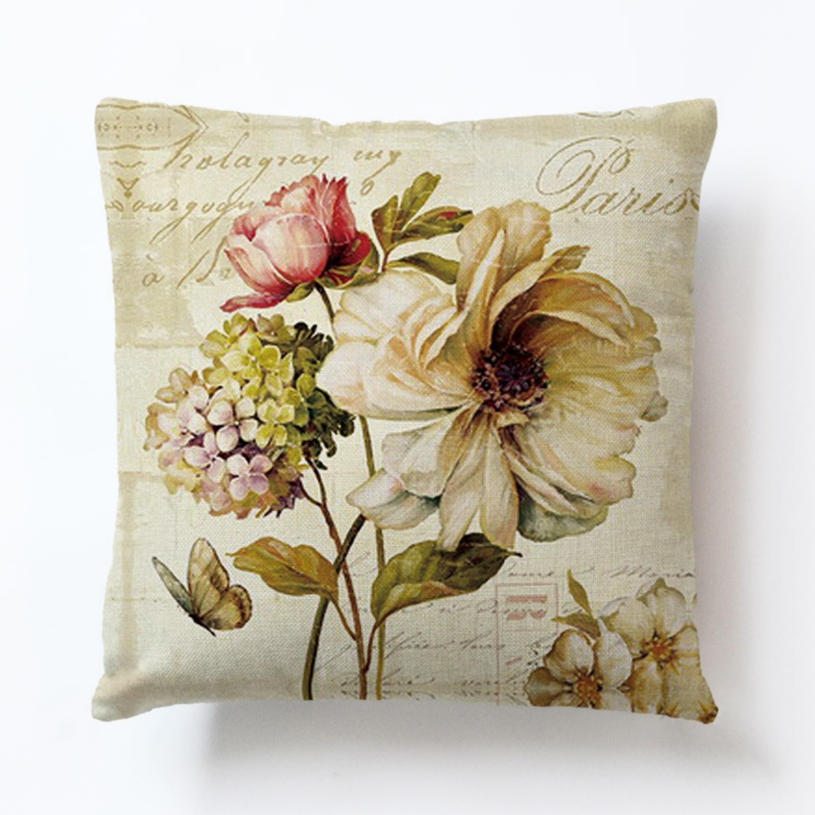 Cushion Covers 40cm x 40cm Pink Yellow Sofa Cushion Cover Linen with Invisible Zippers,Throw Pillow Covers for Bedroom Home Decor